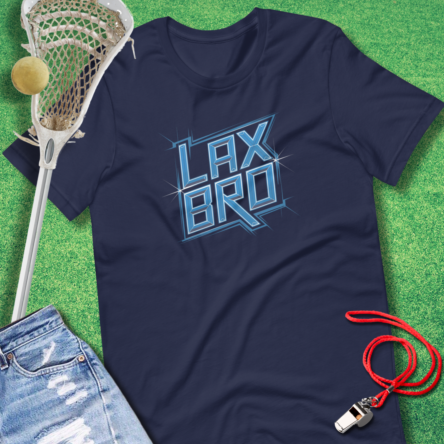 Lax Bro Blue Chrome T-Shirt in Navy - Lacrosse Apparel for Players and Fans | Sideline Gods