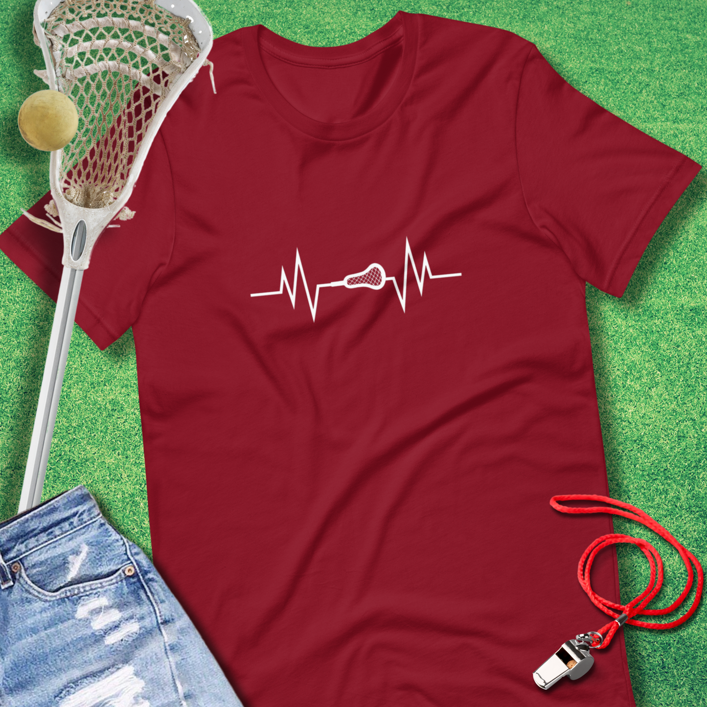 Lax Heartbeat T-Shirt in Cardinal - Best Lacrosse T-Shirt | Sideline Gods
