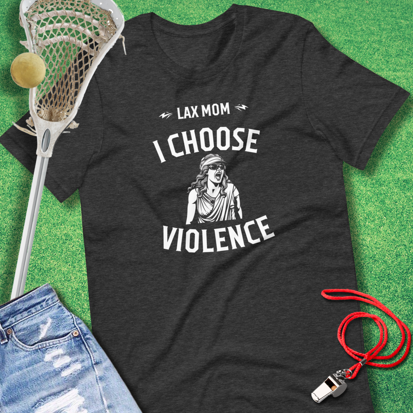 Lax Mom: I Choose Violence T-Shirt in Dark Grey Heather - Lax Mom T-Shirt | Sideline Gods