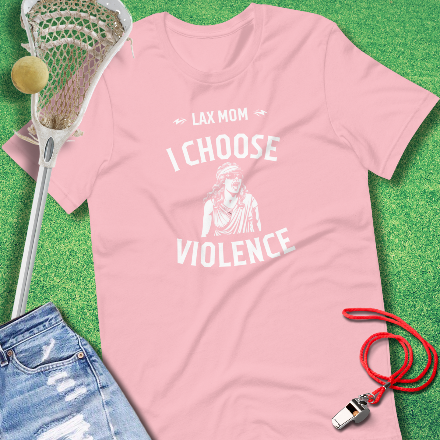 Lax Mom: I Choose Violence T-Shirt in Pink - Lacrosse Mom Gift | Sideline Gods