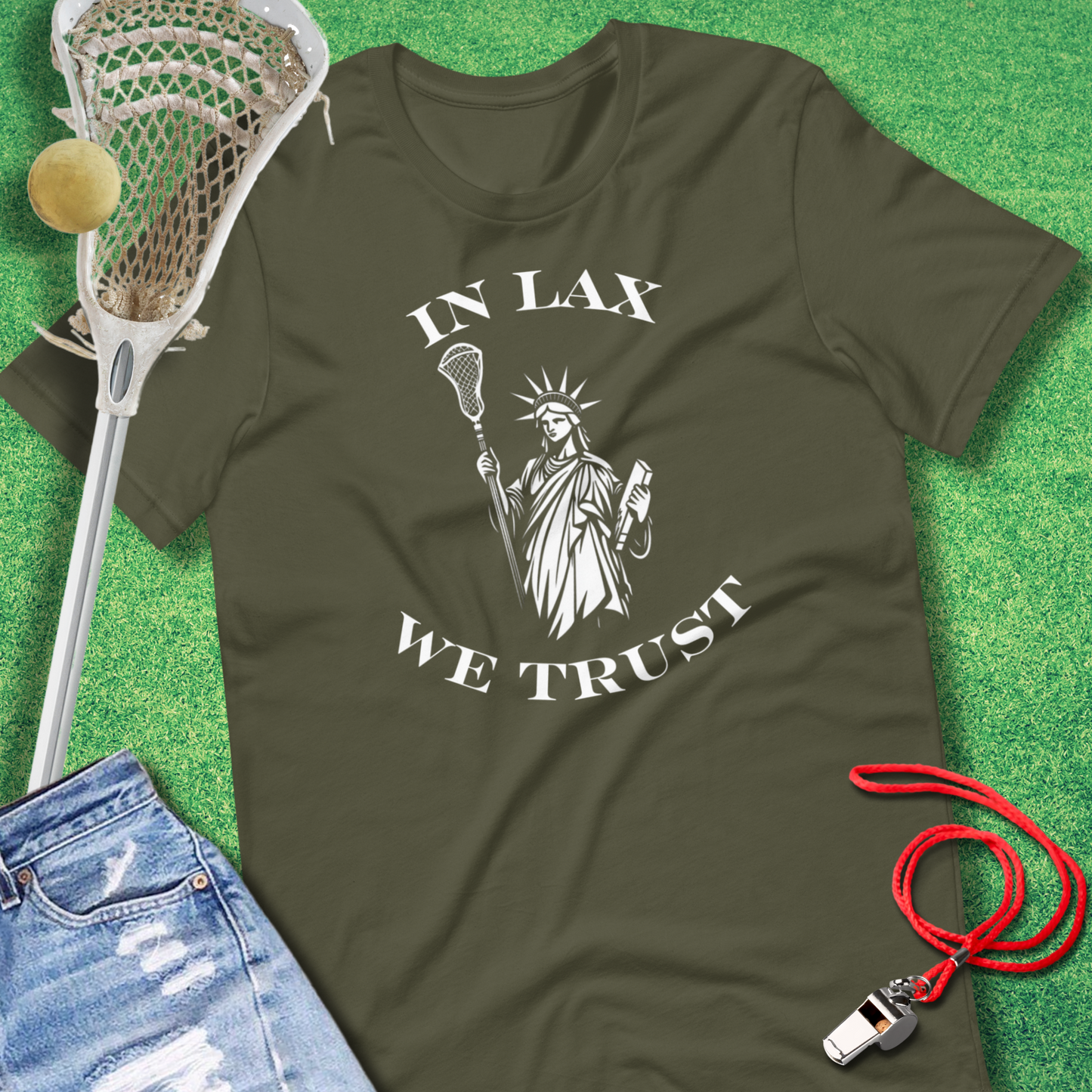 Liberty Lax T-Shirt in Military Green - Lacrosse Apparel for Players and Fans | Sideline Gods