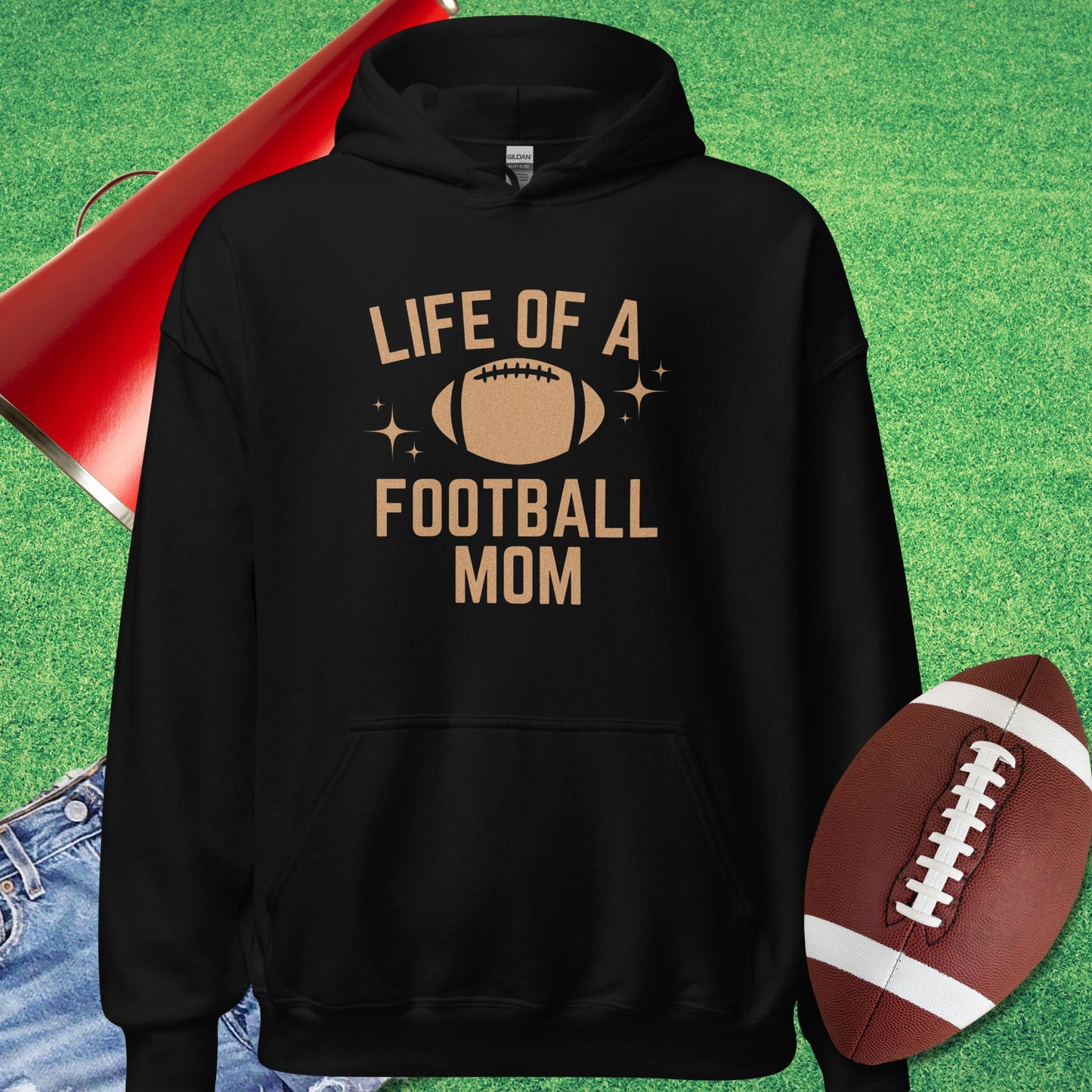 Life of a Football Mom Hoodie in Black - Sports Mom Gifts by Sideline Gods