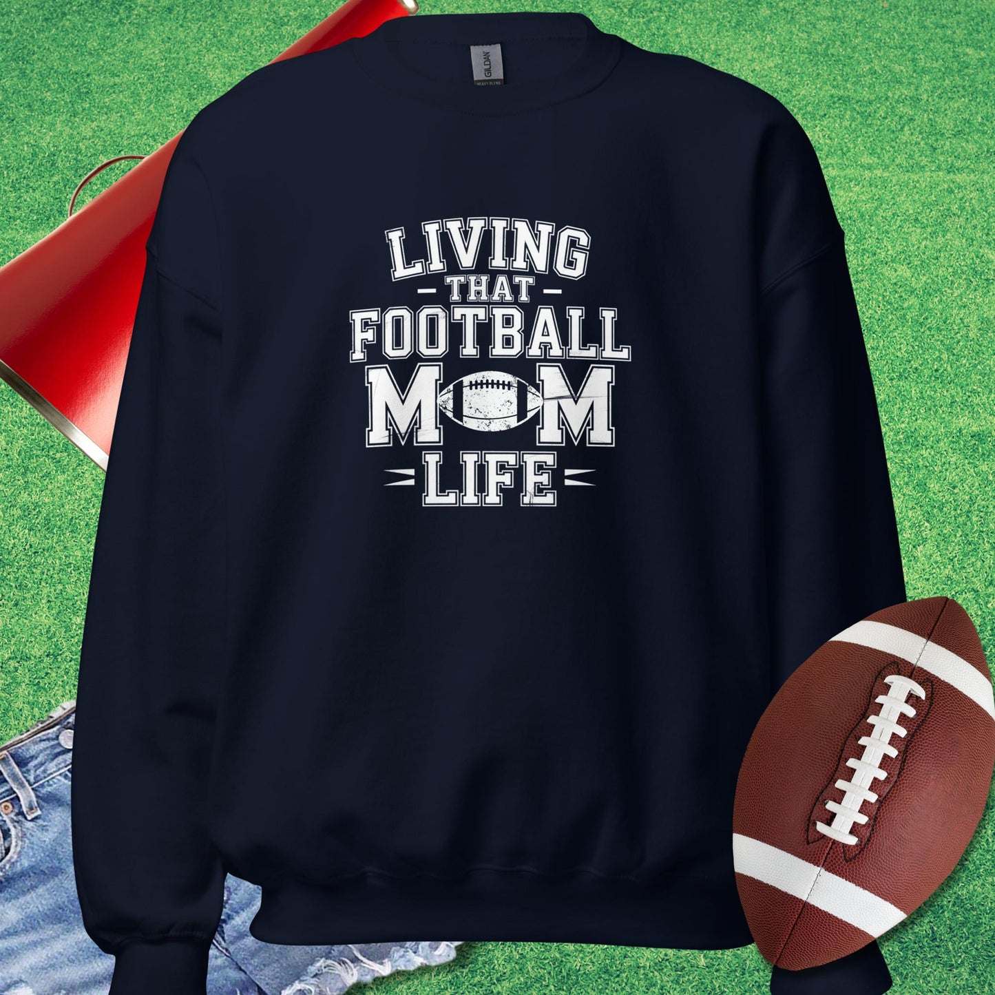 Living That Football Mom Life Sweatshirt in Navy - Football Mom Christmas Gifts by Sideline Gods