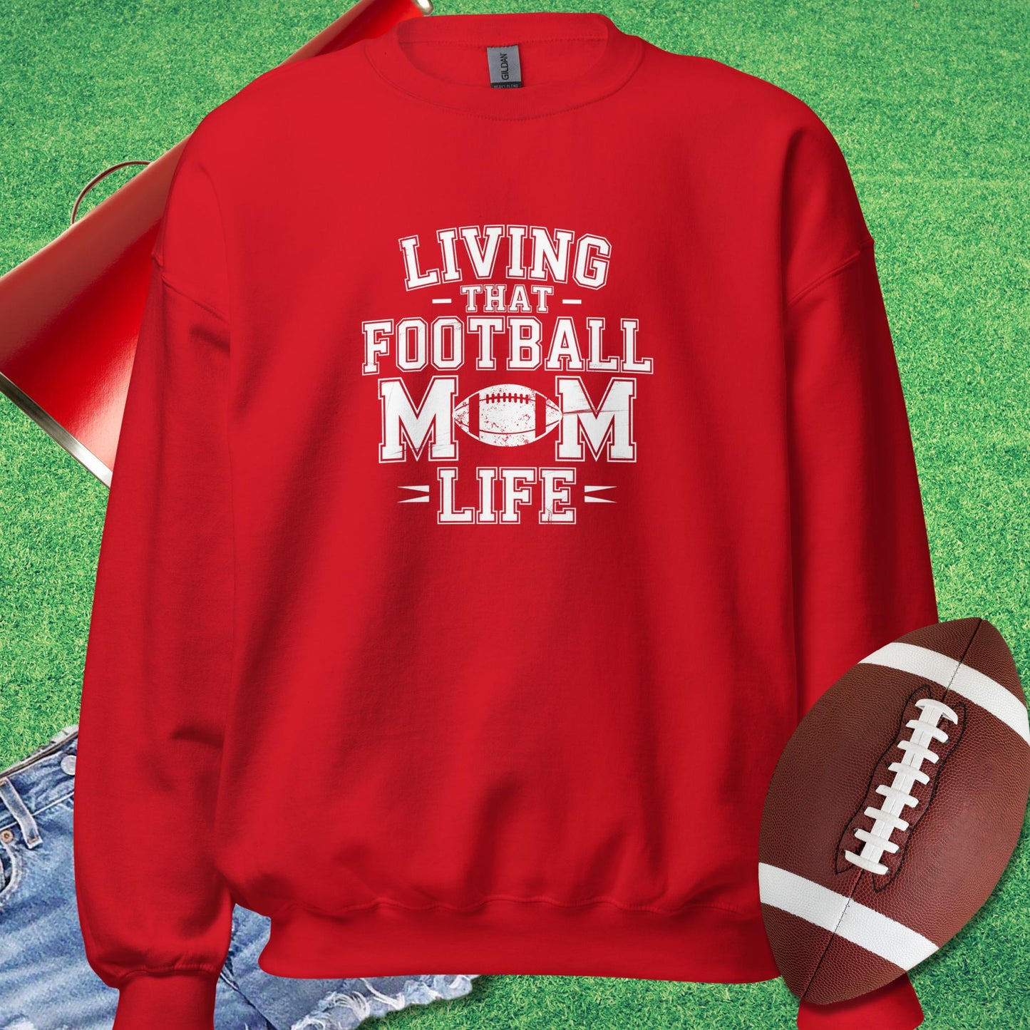 Living That Football Mom Life Sweatshirt in Red - proud football mom sweatshirt by Sideline Gods