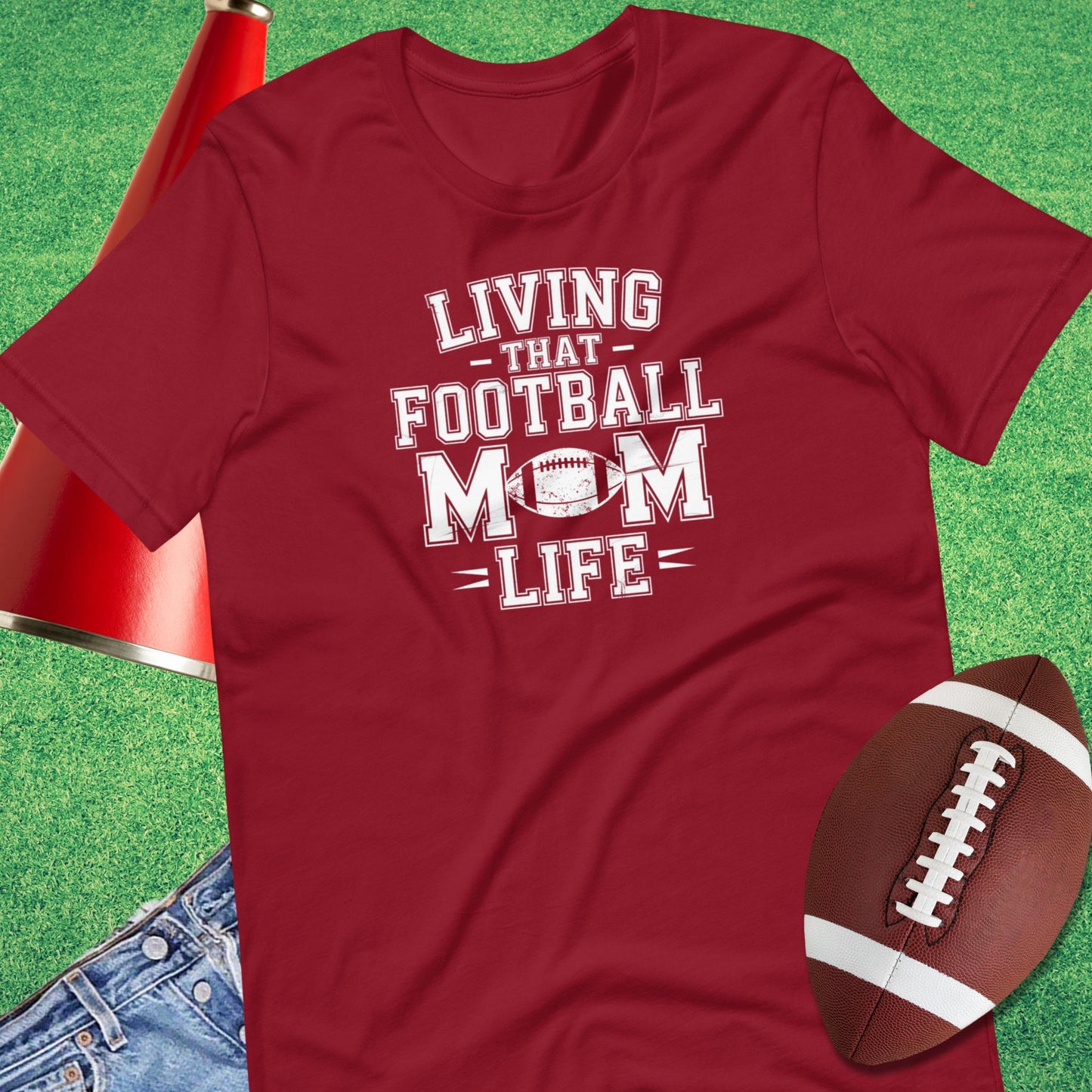 Living That Football Mom Life T-Shirt in Cardinal - Sports Mom Gifts by Sideline Gods