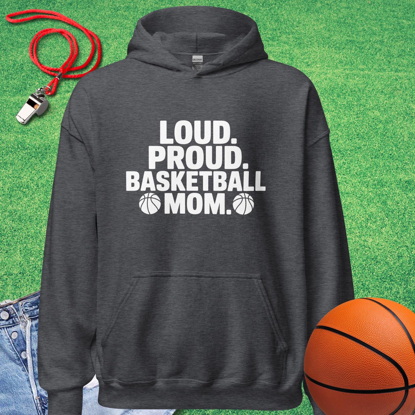 Loud and Proud Basketball Mom Hoodie in Dark Heather - BBall Mom Hoodie | Sideline Gods