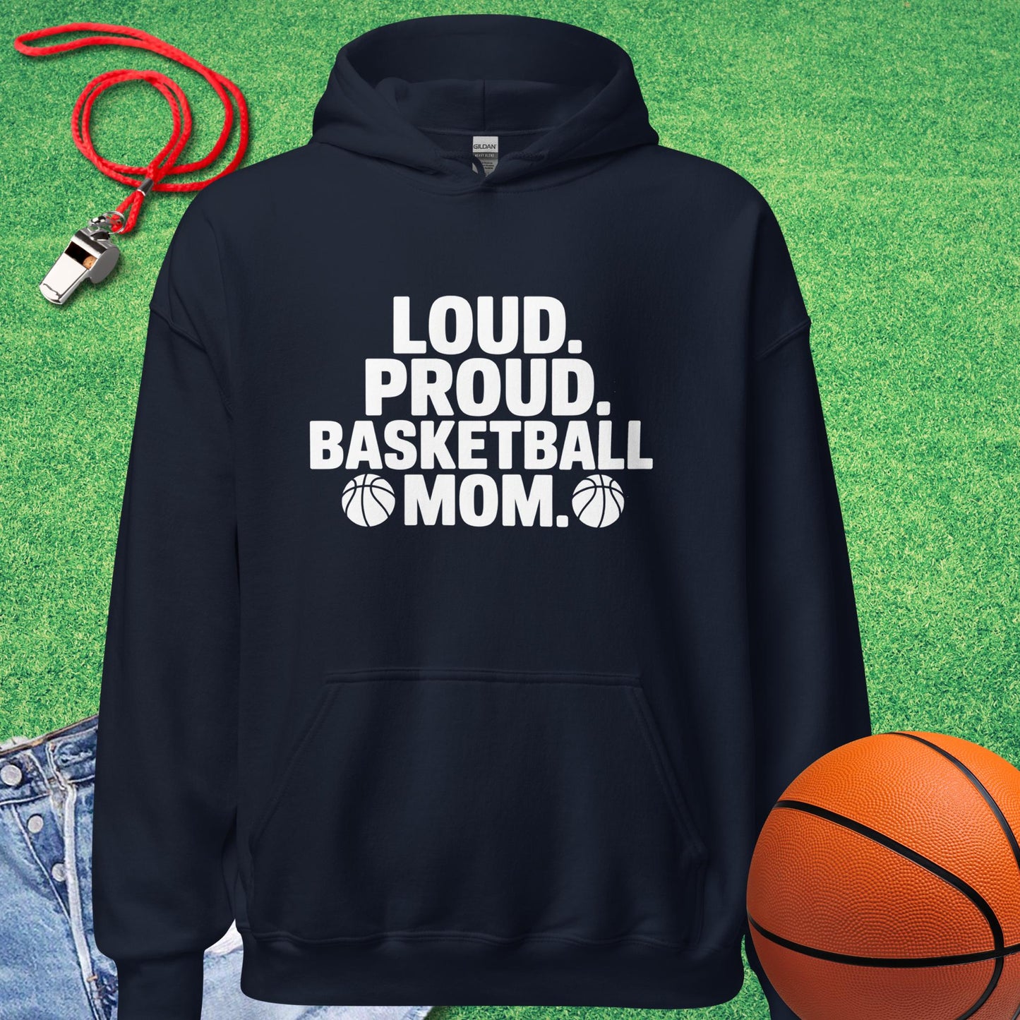 Loud and Proud Basketball Mom Hoodie in Navy - Basketball Mom Spirit | Sideline Gods