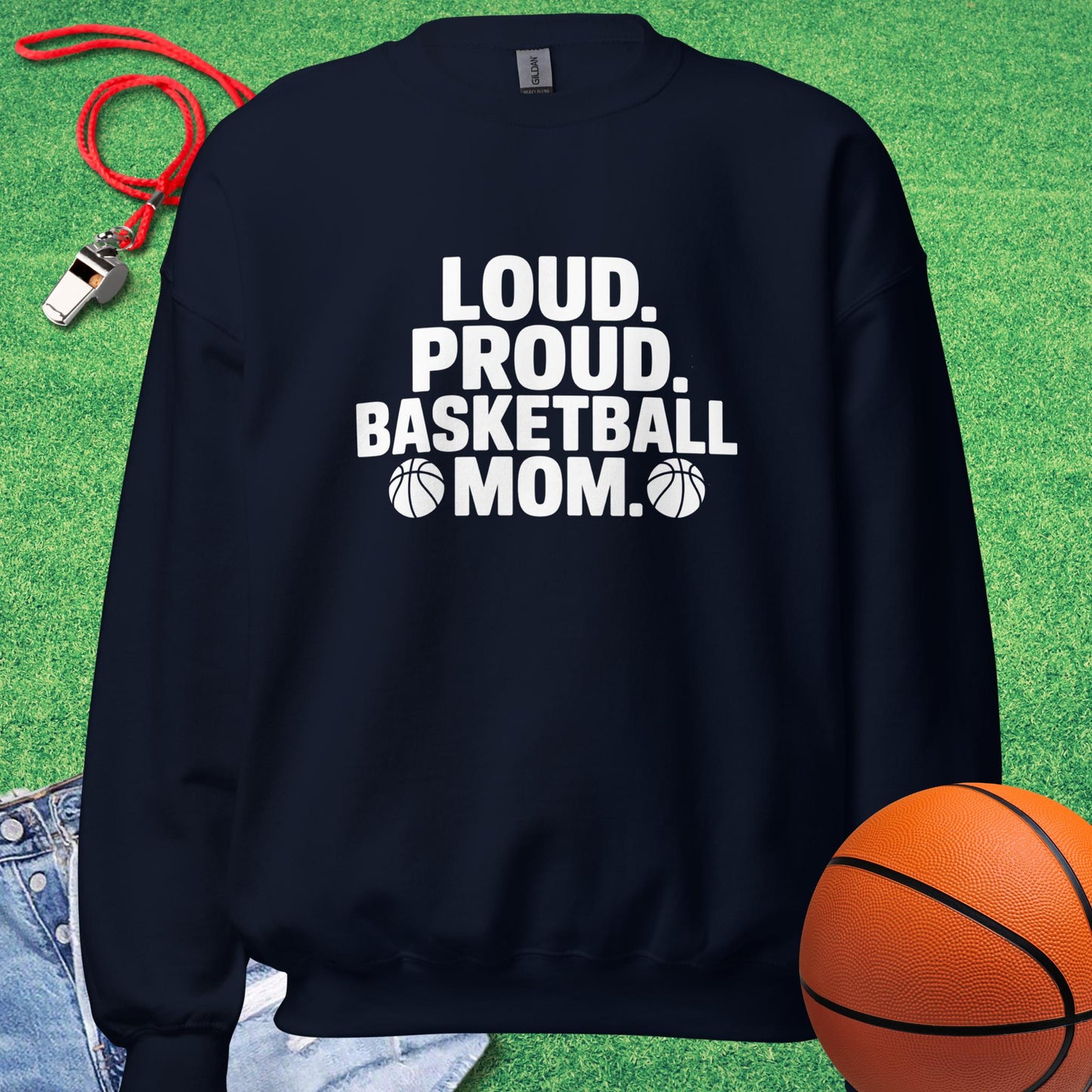 Loud and Proud Basketball Mom Sweatshirt in Navy - Basketball Mom Spirit | Sideline Gods