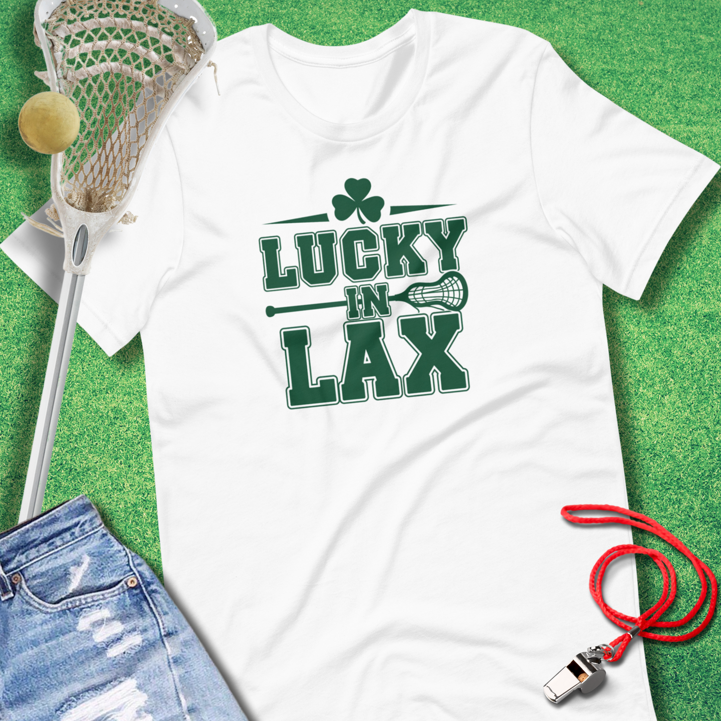 Lucky In Lax T-Shirt in White - Shamrock Lacrosse Apparel for Players and Fans | Sideline Gods