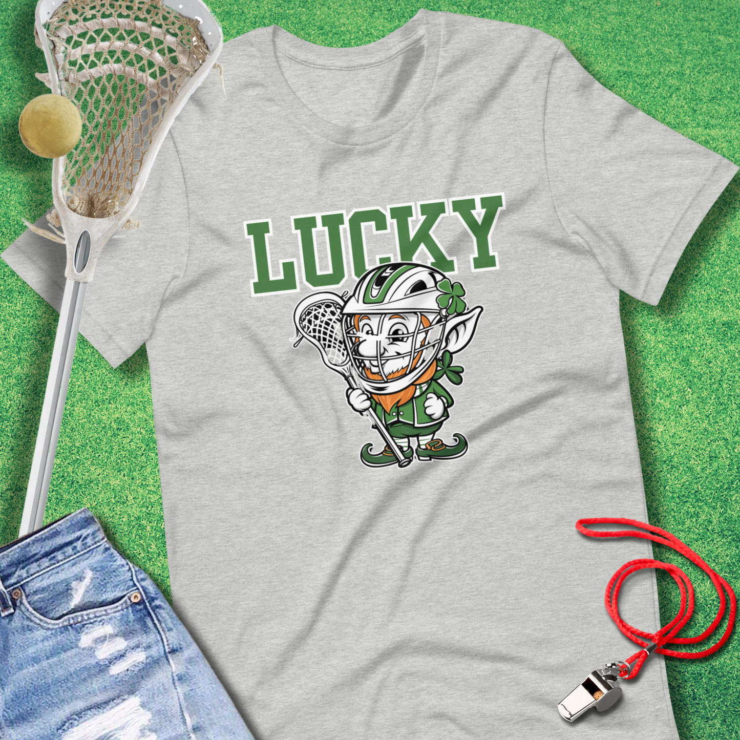 Lucky Lax Leprechaun T-Shirt in Athletic Heather - Shamrock Lax Apparel for Players and Fans | Sideline Gods