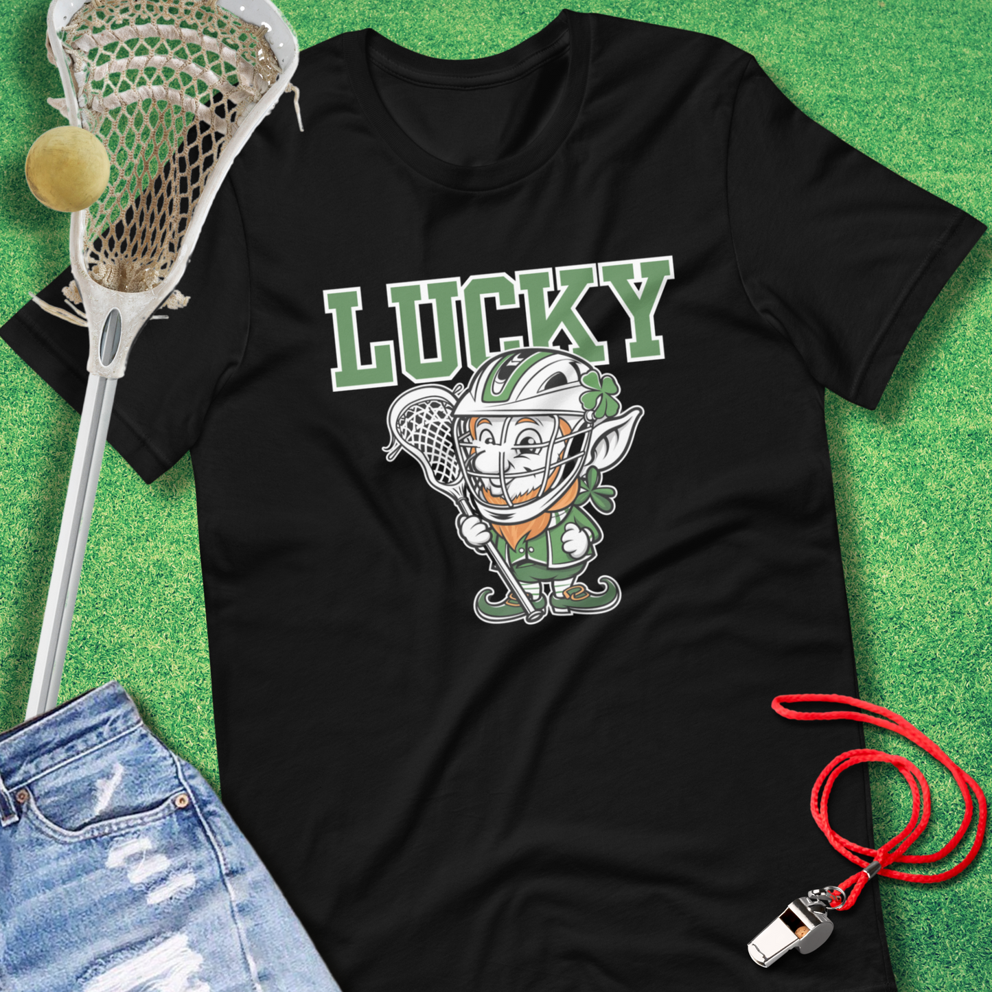 Lucky Lax Leprechaun T-Shirt in Black - Shamrock Lacrosse Apparel for Players and Fans | Sideline Gods
