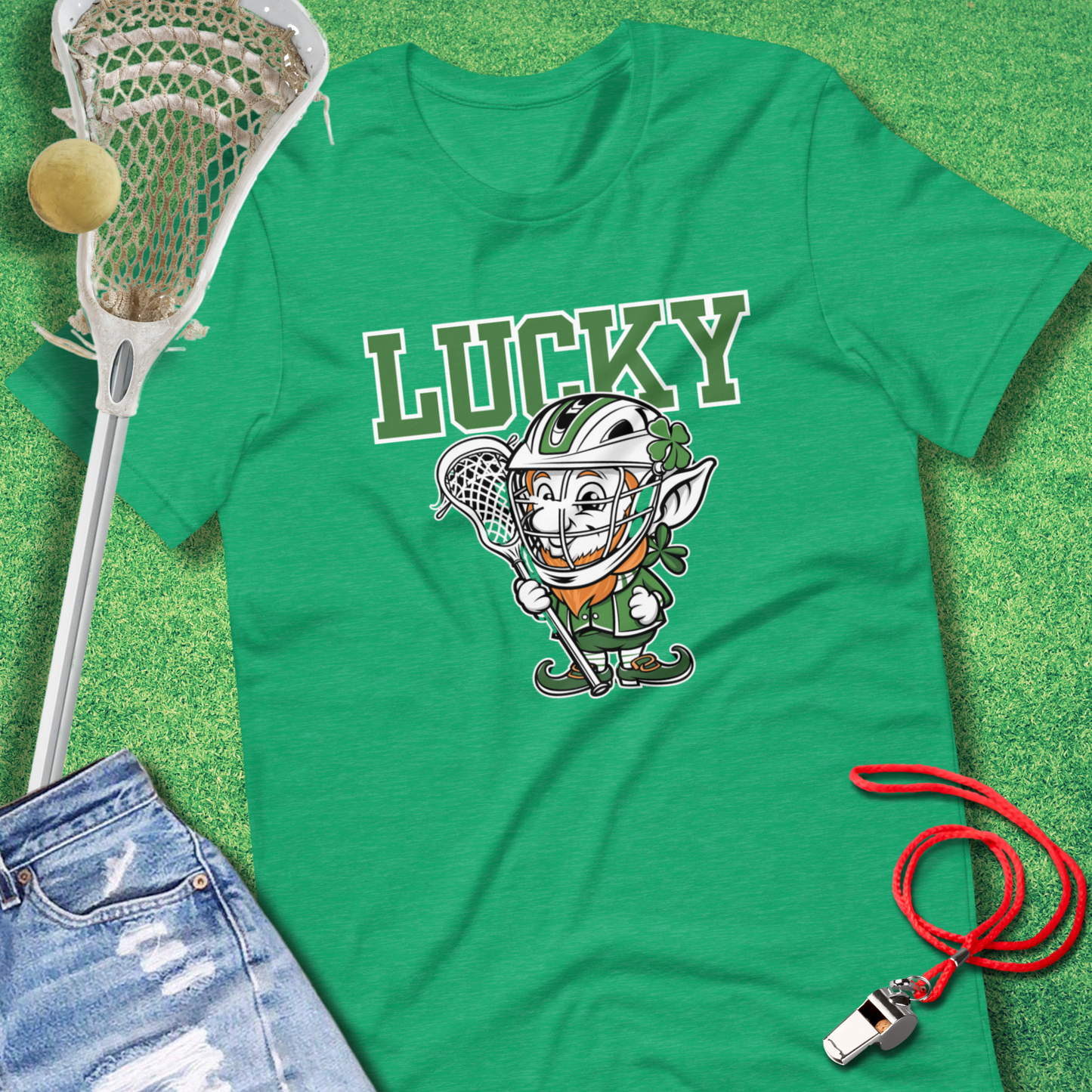 Lucky Lax Leprechaun T-Shirt in Heather Kelly - St Patrick's Day Lax T-Shirt for Players and Fans | Sideline Gods