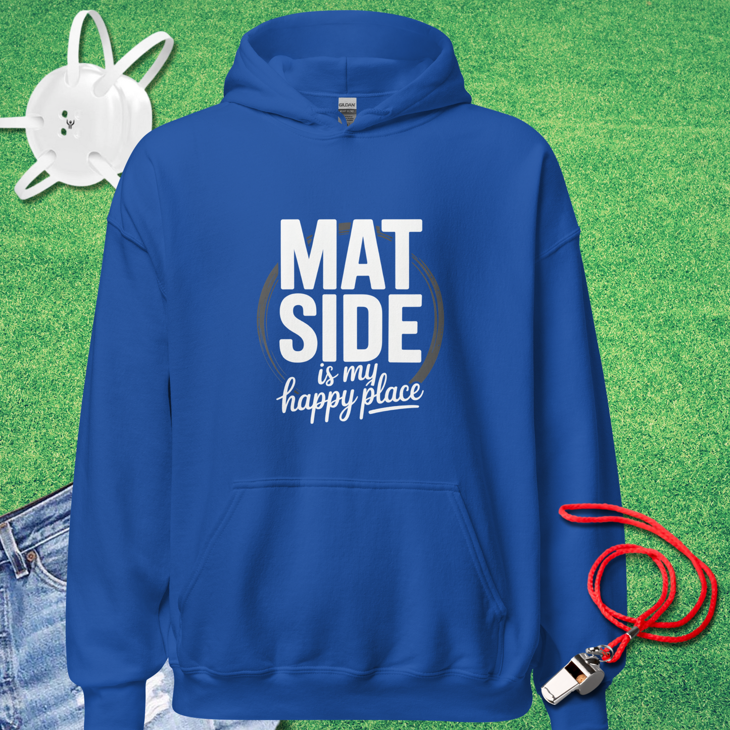 Mat Side Is My Happy Place Hoodie in Royal - Fun Wrestling Mom Hoodie | Sideline Gods