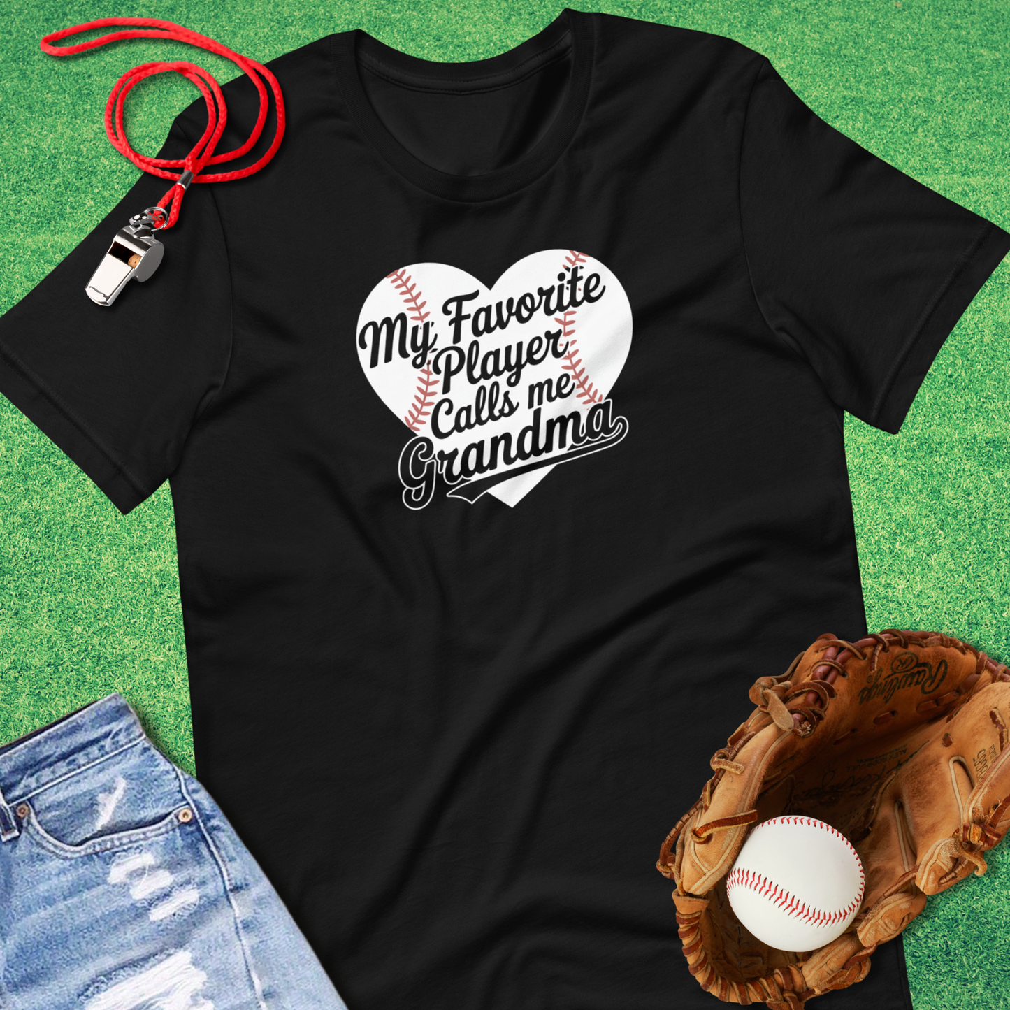 My Favorite Baseball Player Calls Me Grandma T-Shirt in Black - Ballpark Grandmother T-Shirt | Sideline Gods
