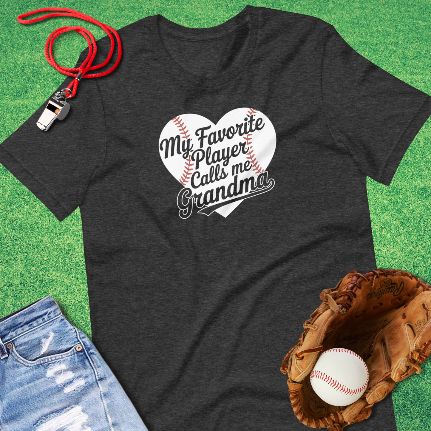 My Favorite Baseball Player Calls Me Grandma T-Shirt in Dark Grey Heather - Baseball Grandmother Gift | Sideline Gods