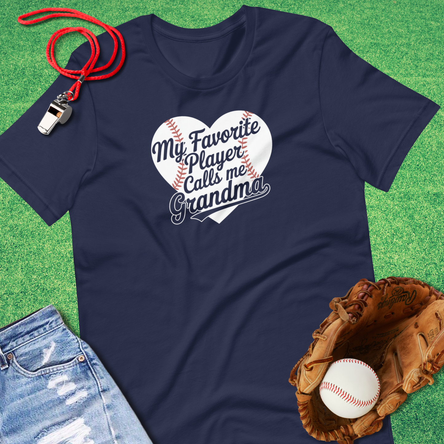 My Favorite Baseball Player Calls Me Grandma T-Shirt in Navy - Baseball Grandmother T-Shirt | Sideline Gods