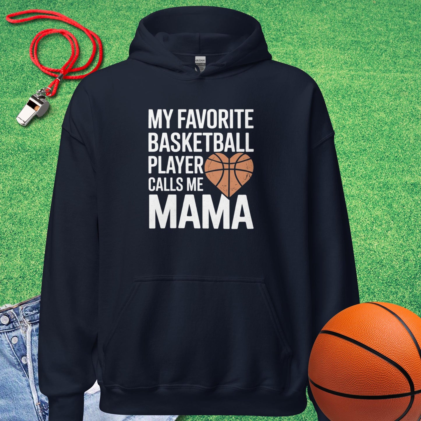 My Favorite Basketball Player Calls Me Mama Hoodie in Navy - Basketball Mom Tournament Hoodie | Sideline Gods