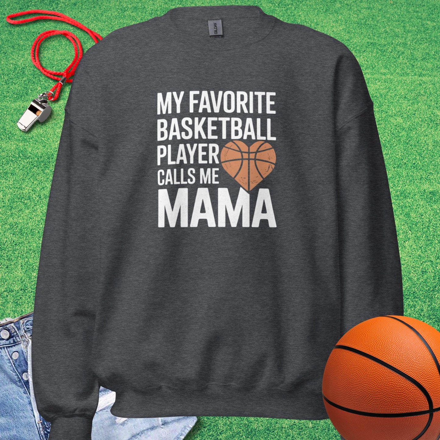 My Favorite Basketball Player Calls Me Mama Sweatshirt in Dark Heather - Cute Basketball Mom Sweatshirt | Sideline Gods