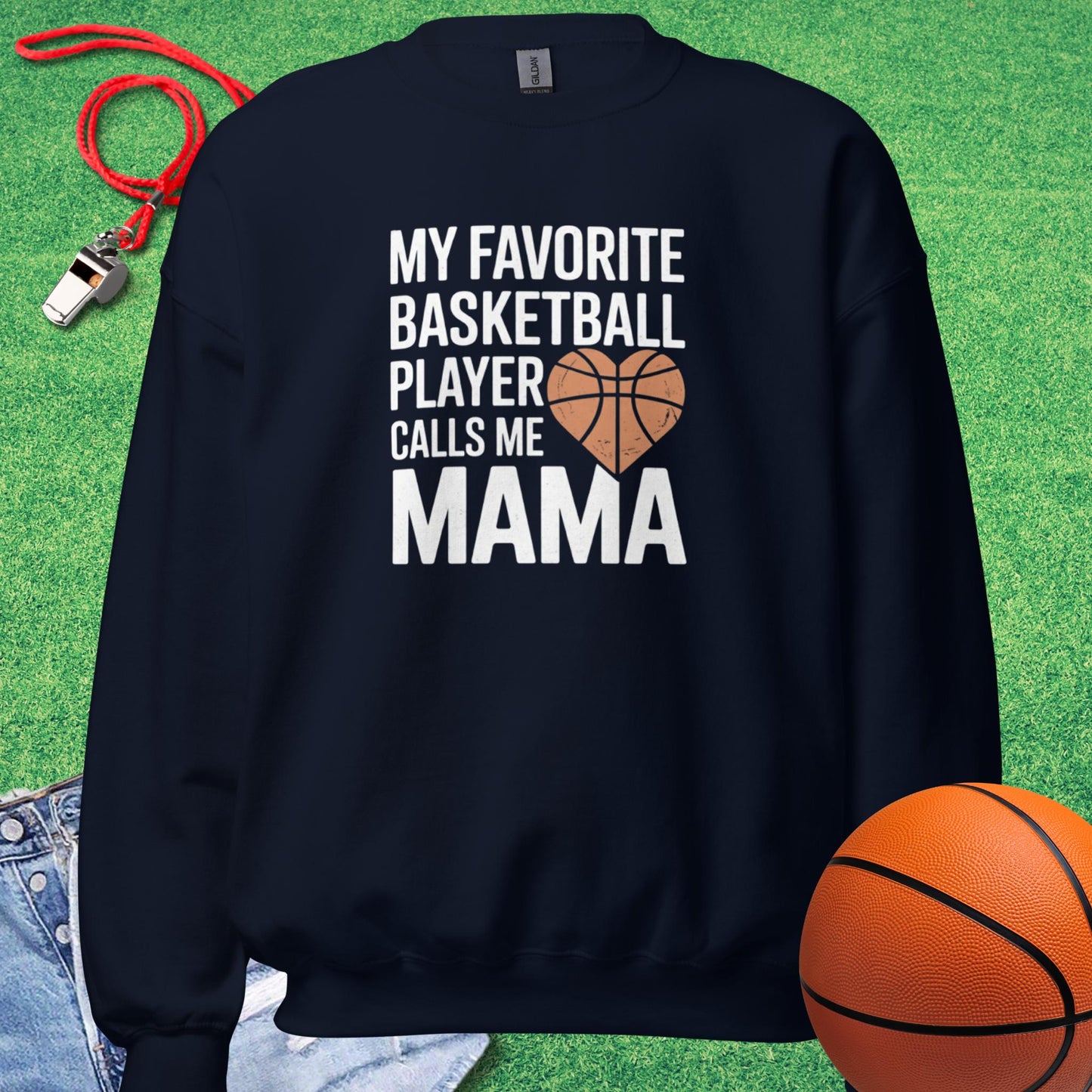 My Favorite Basketball Player Calls Me Mama Sweatshirt in Navy - Basketball Mom Spirit | Sideline Gods