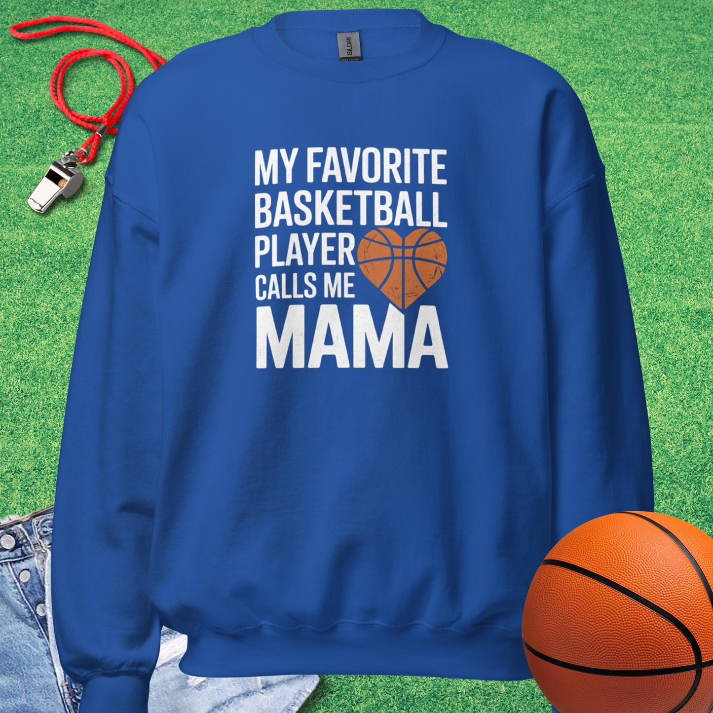 My Favorite Basketball Player Calls Me Mama Sweatshirt in Royal - BBall Mom Sweatshirt | Sideline Gods