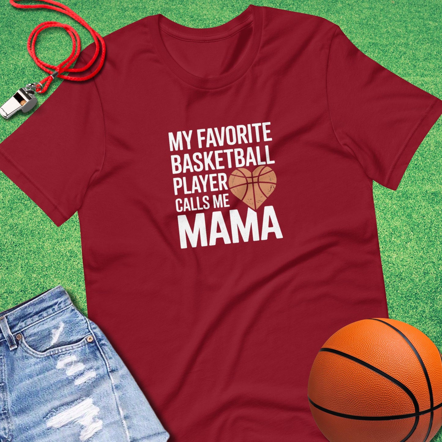 My Favorite Basketball Player Calls Me Mama T-Shirt in Cardinal - Basketball Mom Gift | Sideline Gods