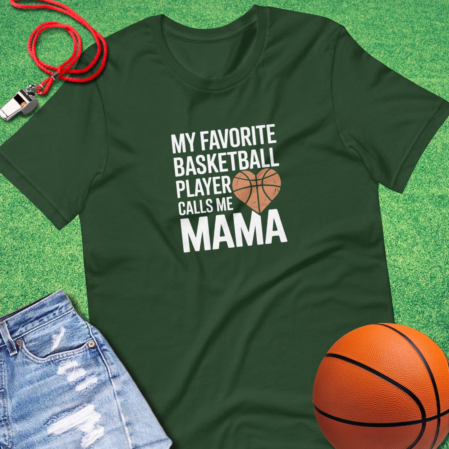My Favorite Basketball Player Calls Me Mama T-Shirt in Forest - Cute Basketball Mom T-Shirt | Sideline Gods