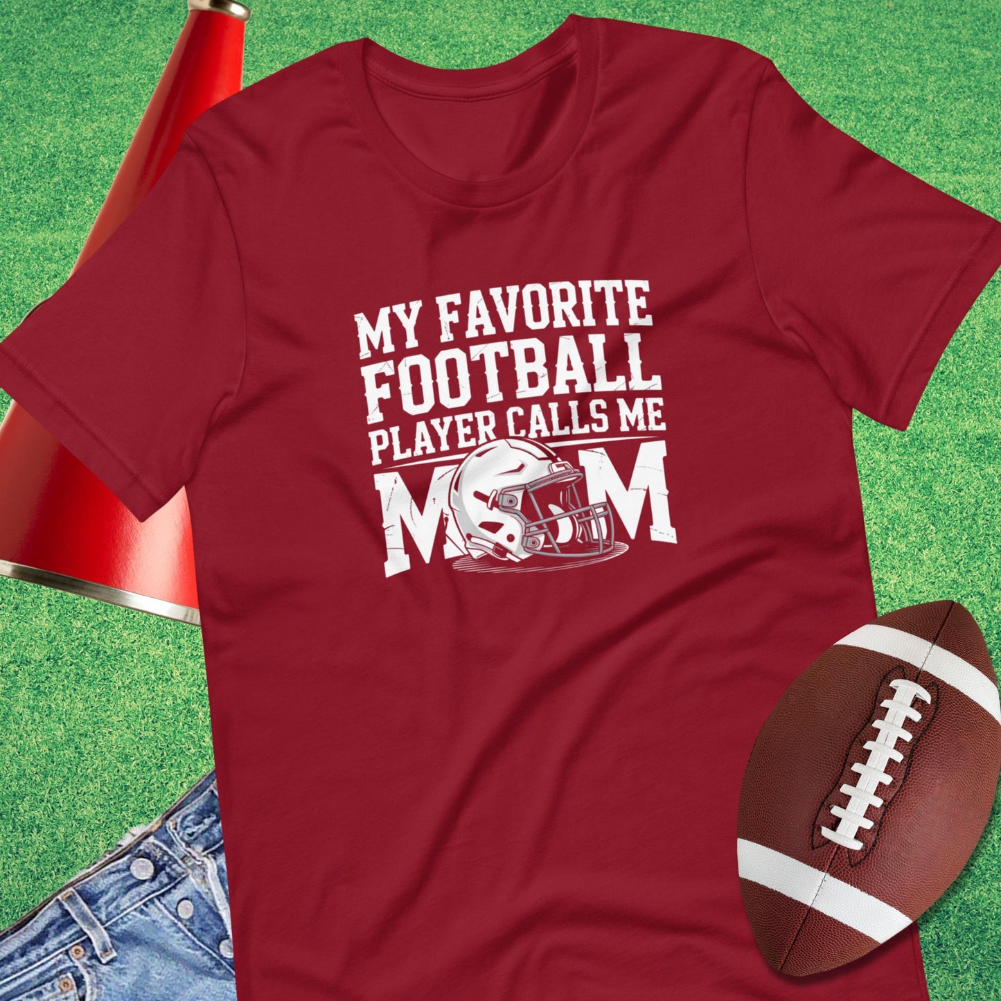 βClose-up of My Favorite Player Calls Me Mom design on football mom tee