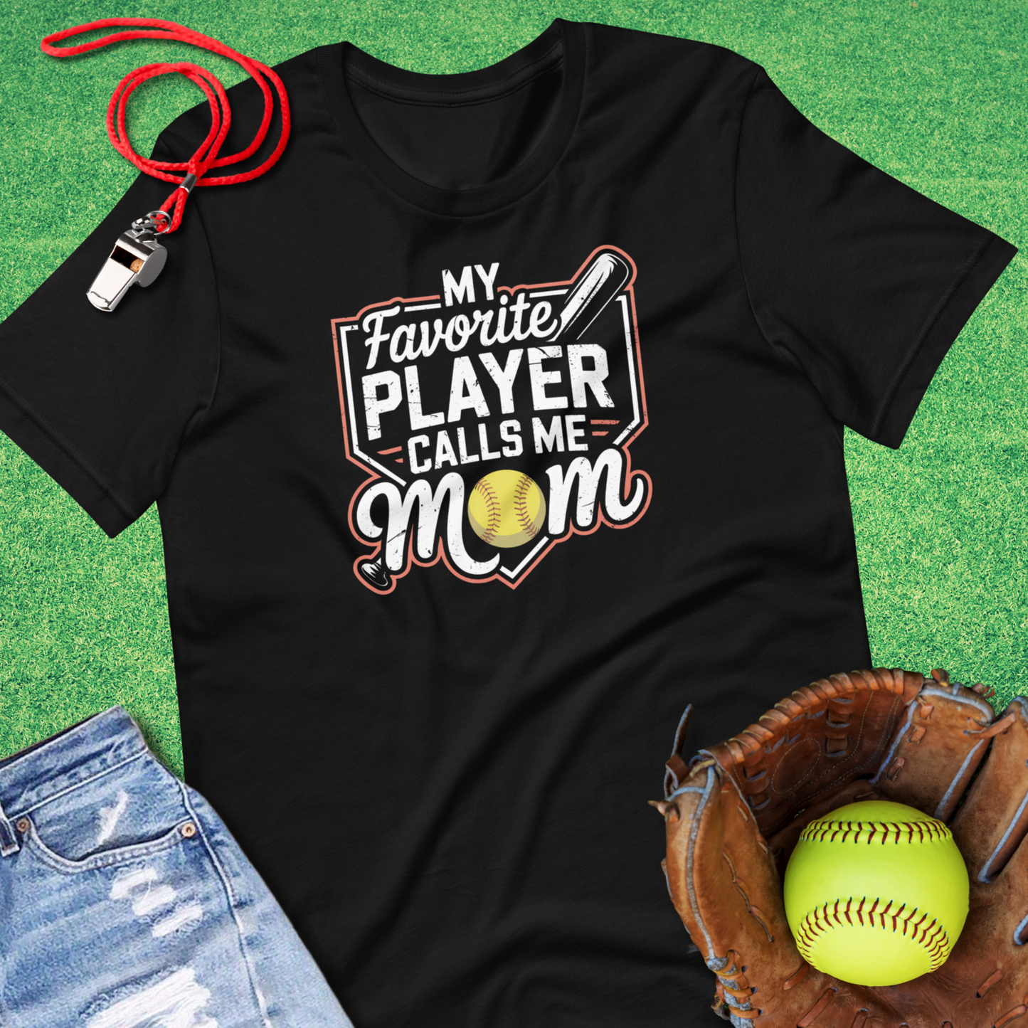 My Favorite Softball Player Calls Me Mom T-Shirt in Black - Softball Mom Gift | Sideline Gods