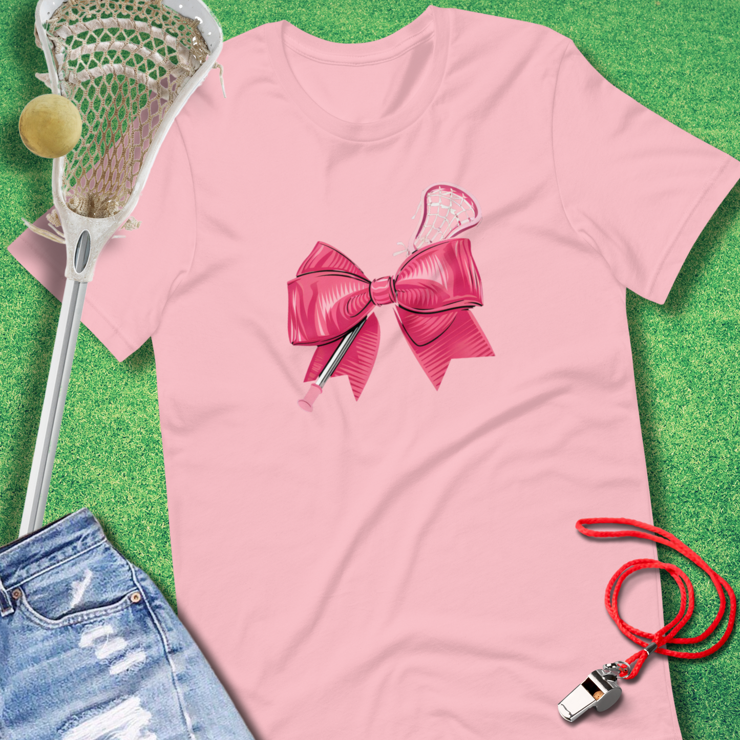 Pink Lacrosse Bow T-Shirt in Pink - Lacrosse Mom Tournament T-Shirt | Sideline Gods