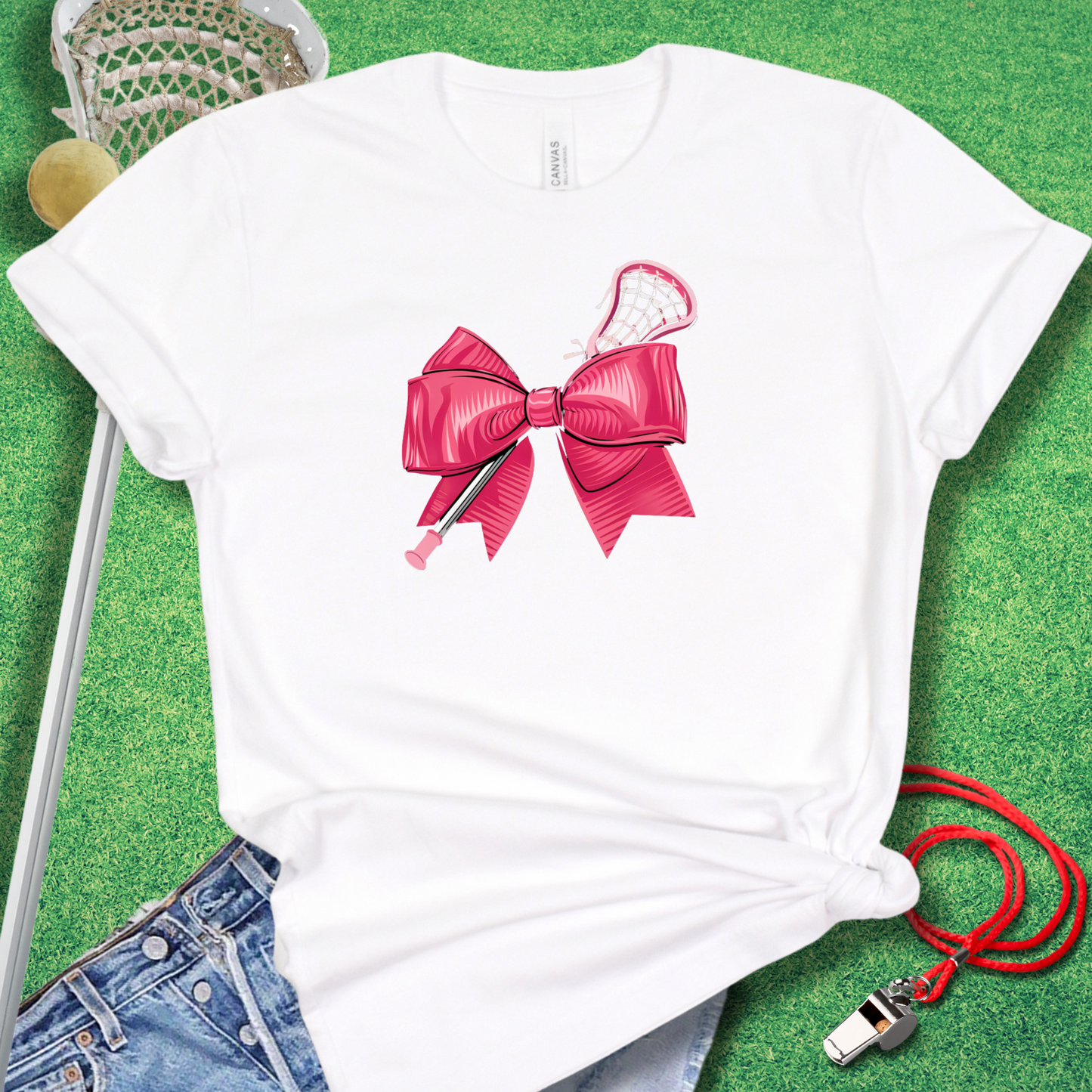 Pink Lacrosse Bow T-Shirt in White - Lax Mom T-Shirt | Sideline Gods