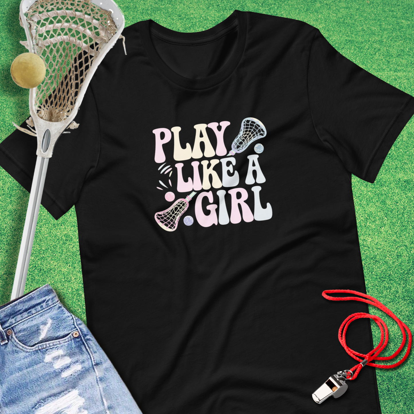 Play Like A Girl T-Shirt in Black - Girls's Lacrosse T-Shirt for players and fans | Sideline Gods