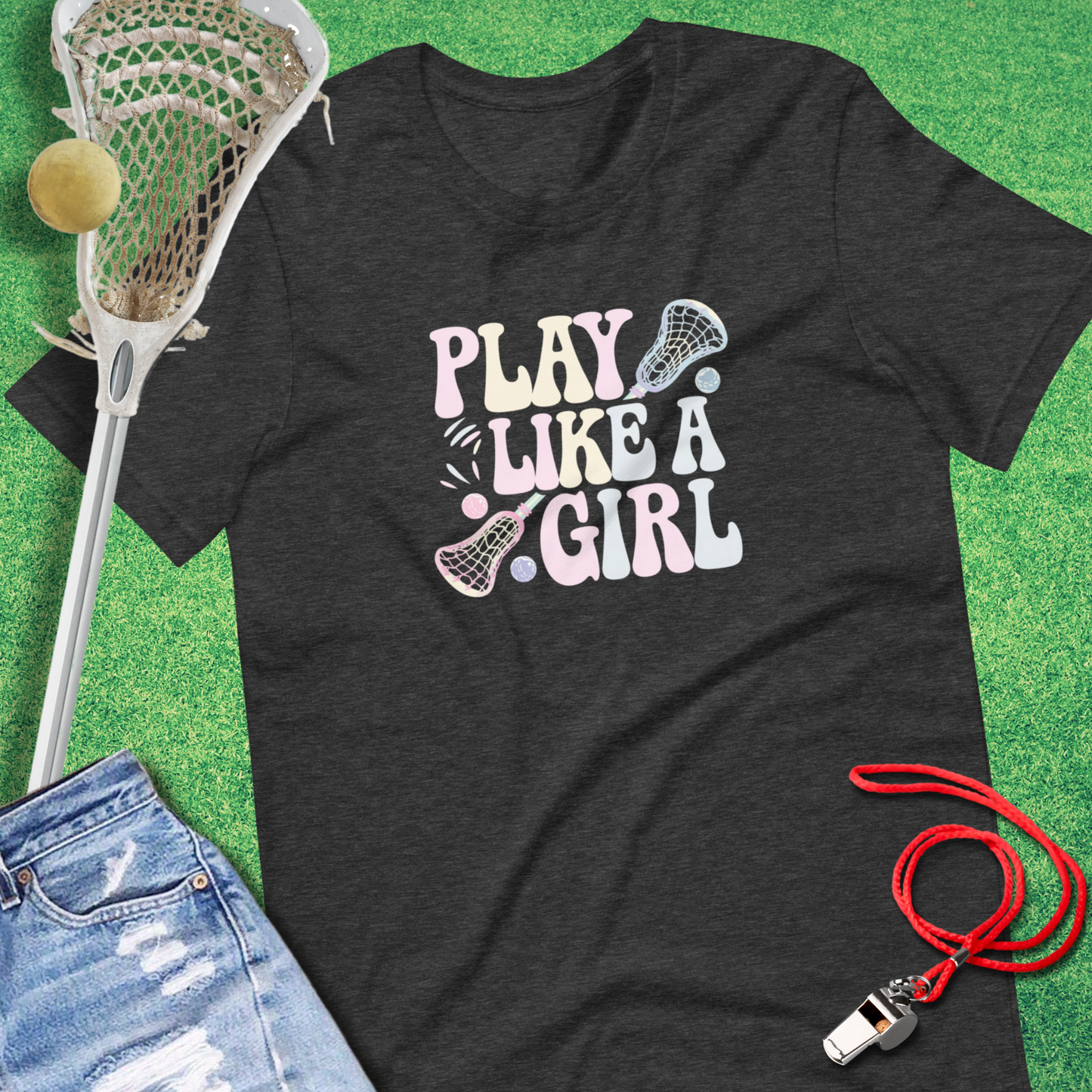 Play Like A Girl T-Shirt in Dark Grey Heather - Girl's Lax T-Shirt for players and fans | Sideline Gods