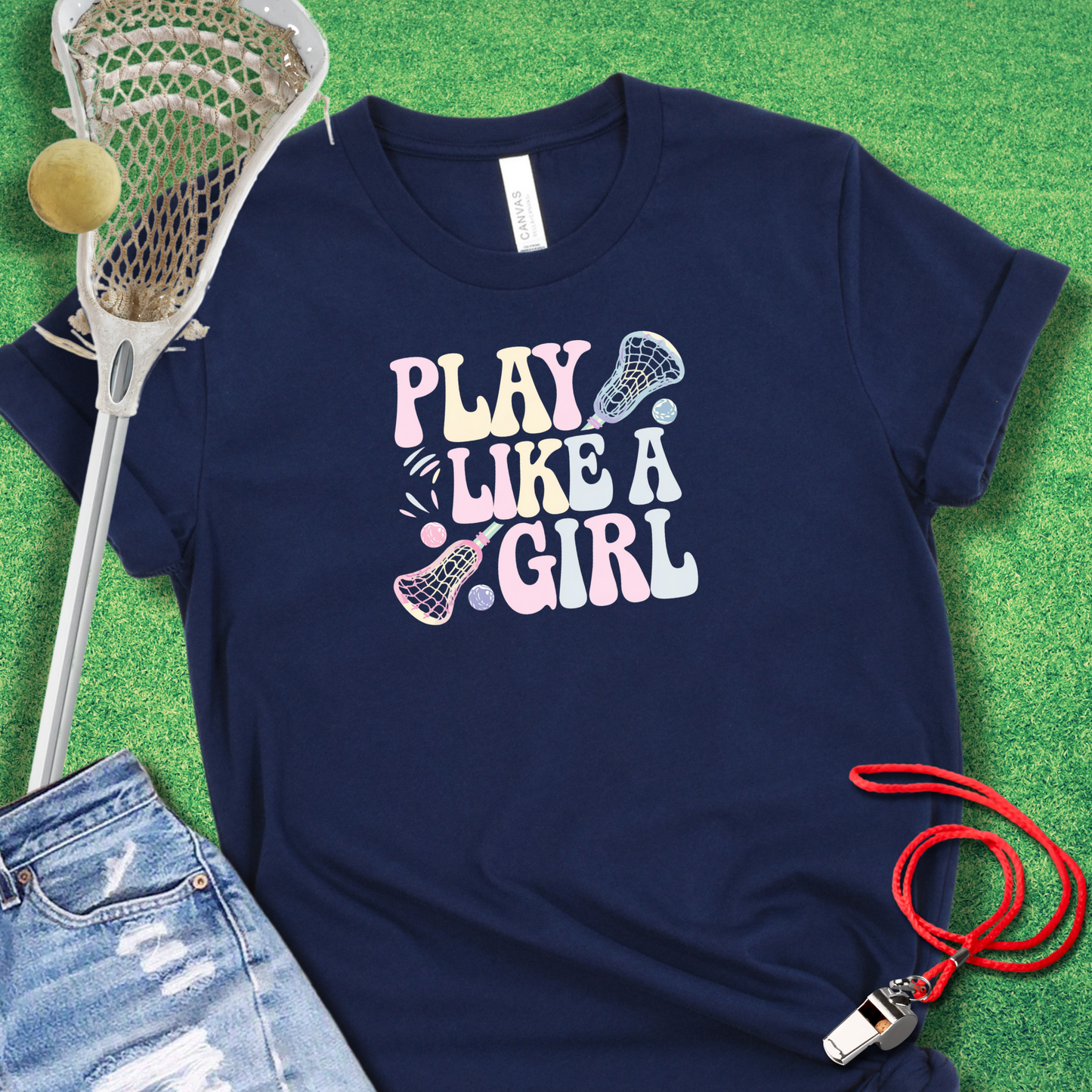 Play Like A Girl T-Shirt in Navy - Women's Lax T-Shirt for players and fans | Sideline Gods