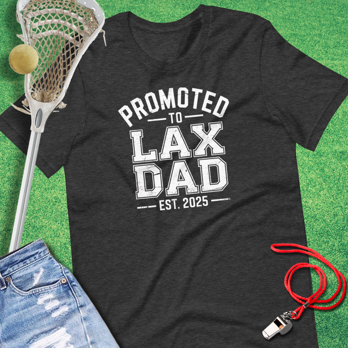 Promoted to Lax Dad T-Shirt in Dark Grey Heather - Lax Dad T-Shirt | Sideline Gods