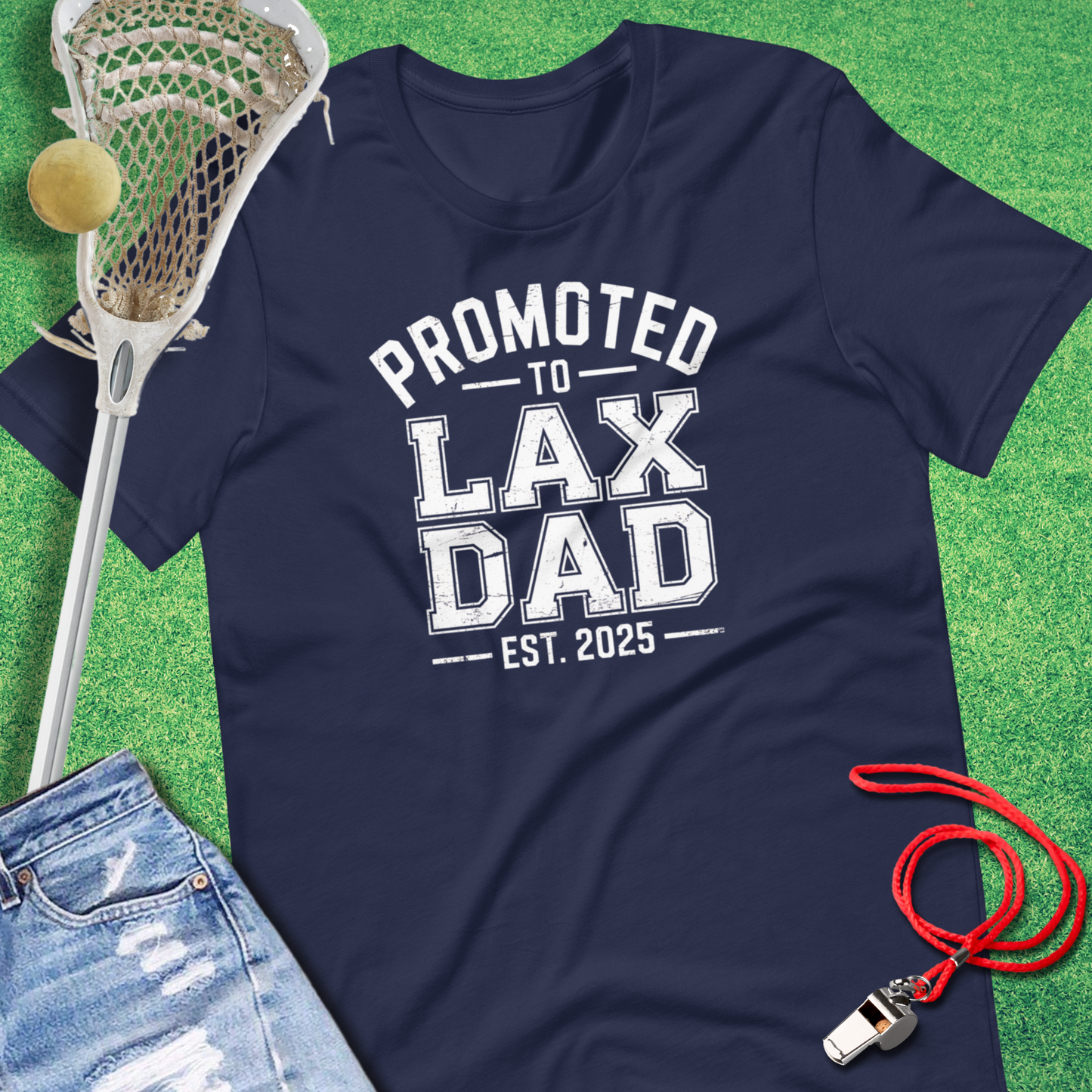 Promoted to Lax Dad T-Shirt in Navy - Lacrosse Parent T-Shirt | Sideline Gods
