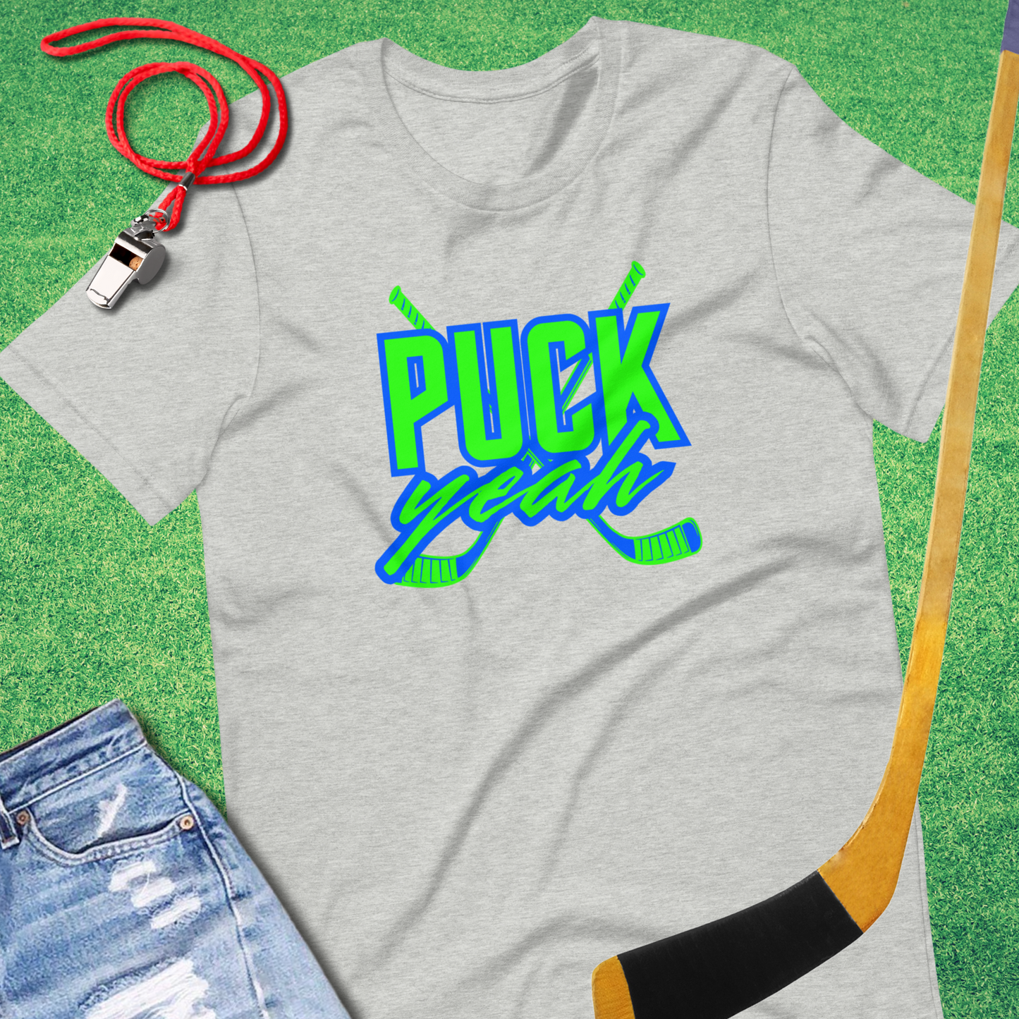 Puck Yeah Hockey T-Shirt in Athletic Heather - Sarcastic Ice Hockey T-Shirt | Sideline Gods