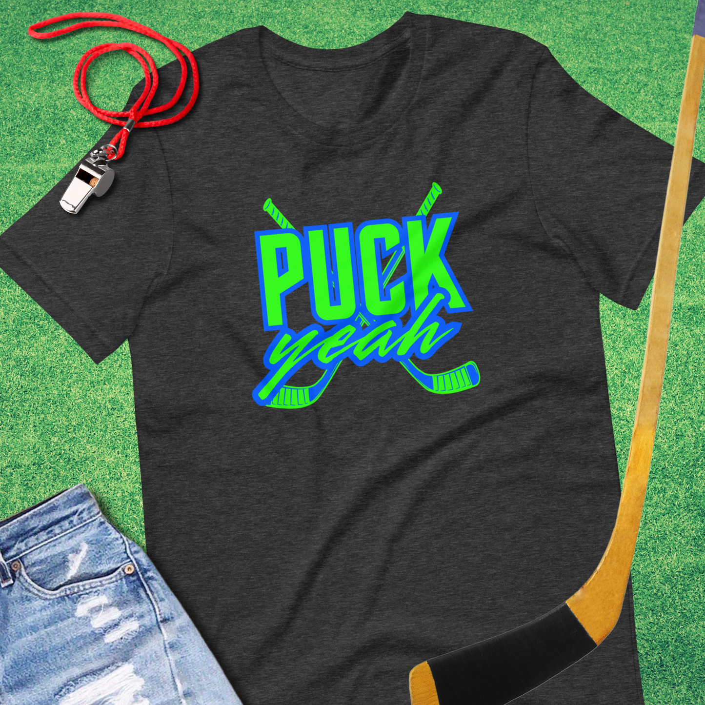 Puck Yeah Hockey T-Shirt in Dark Grey Heather - Funny Hockey Gear | Sideline Gods