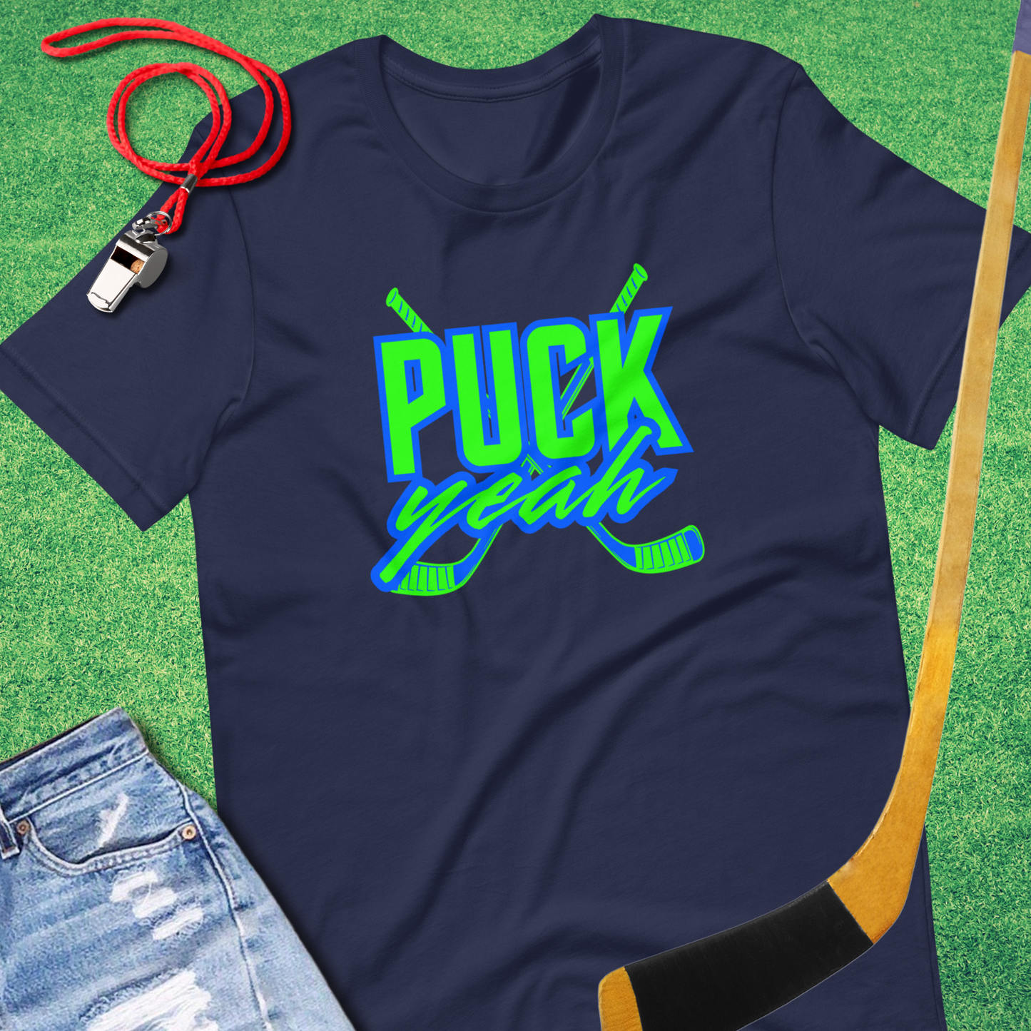 Puck Yeah Hockey T-Shirt in Navy - Funny Hockey T-Shirt | Sideline Gods