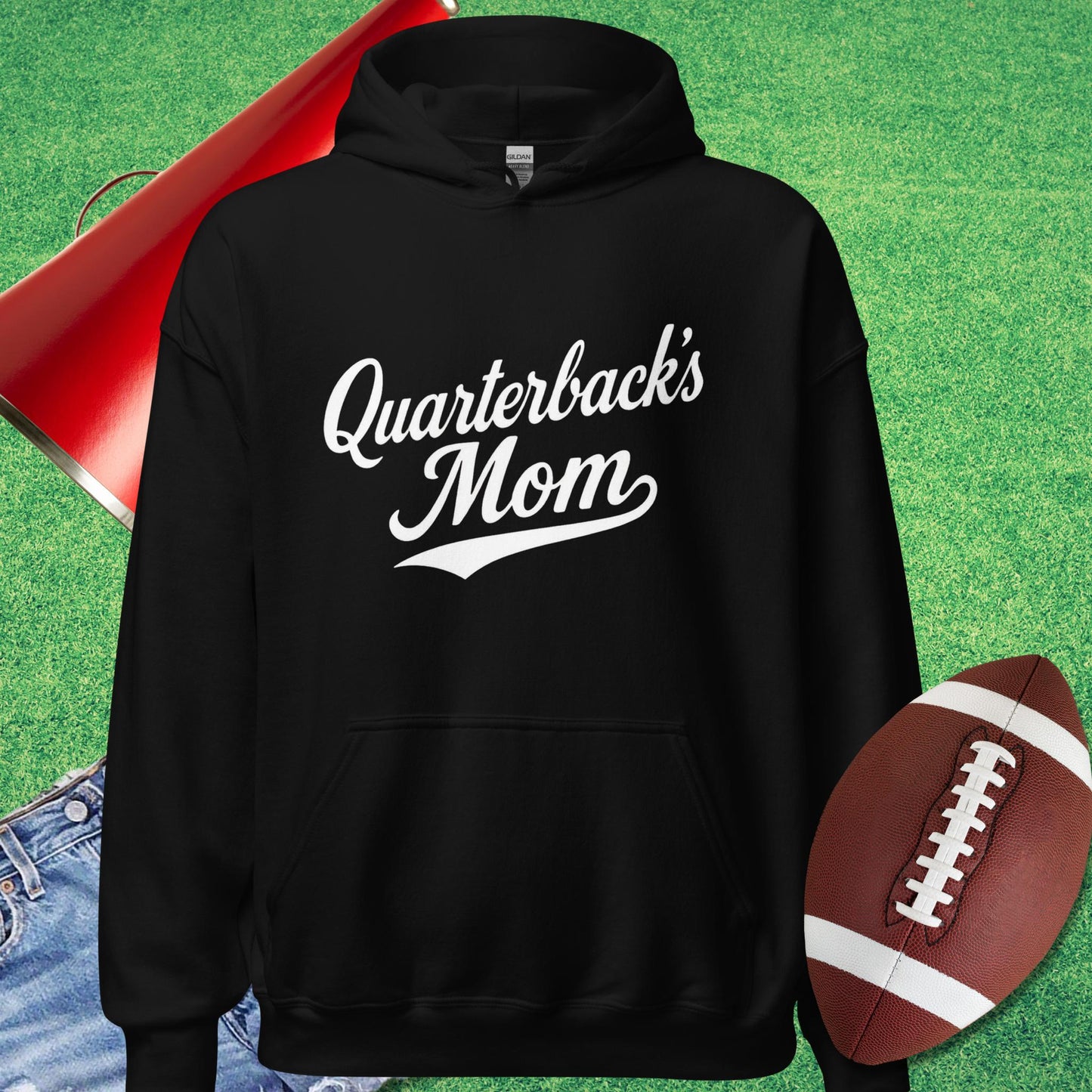 Quarterback's Mom Hoodie in Black - Sports Mom Gifts by Sideline Gods