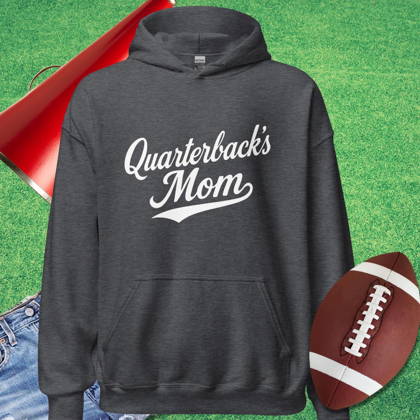 Quarterback's Mom Hoodie in Dark Heather - proud football mom shirt by Sideline Gods