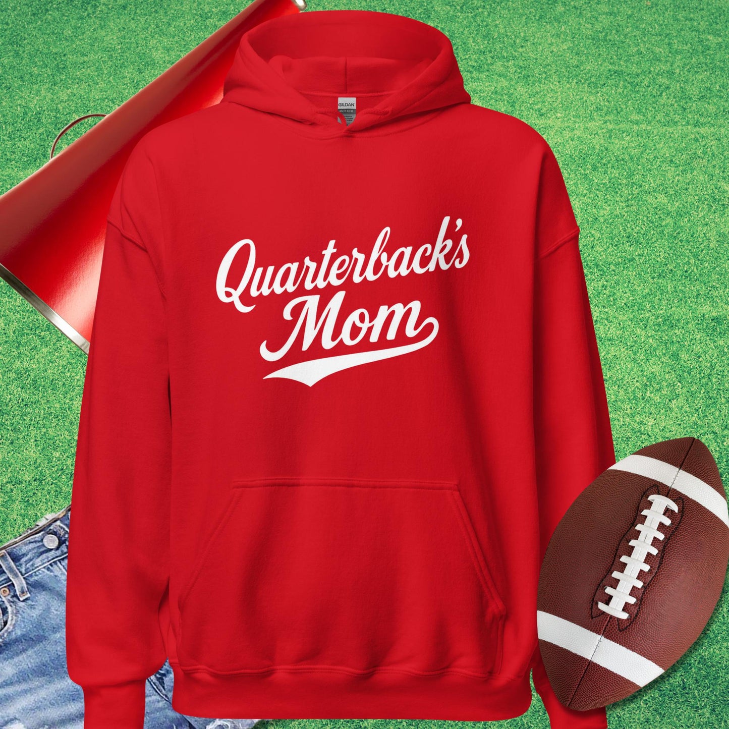 Quarterback's Mom Hoodie in Red - Football Mom Birthday Gift by Sideline Gods