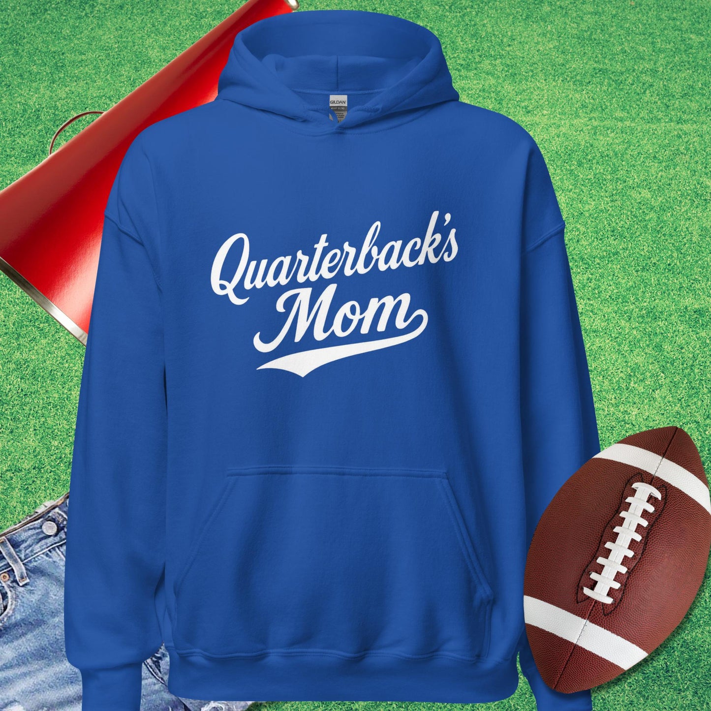 Quarterback's Mom Hoodie in Royal - Team Mom Gift by Sideline Gods