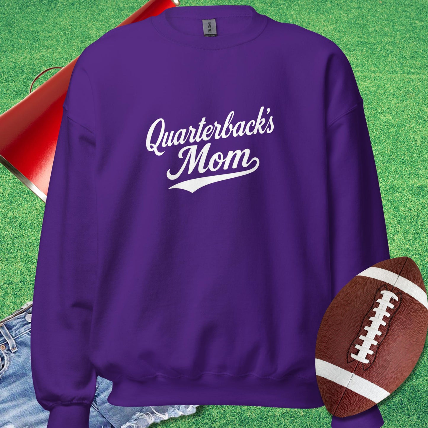 Quarterback's Mom Sweatshirt in Purple - Football Mom Present Ideas by Sideline Gods