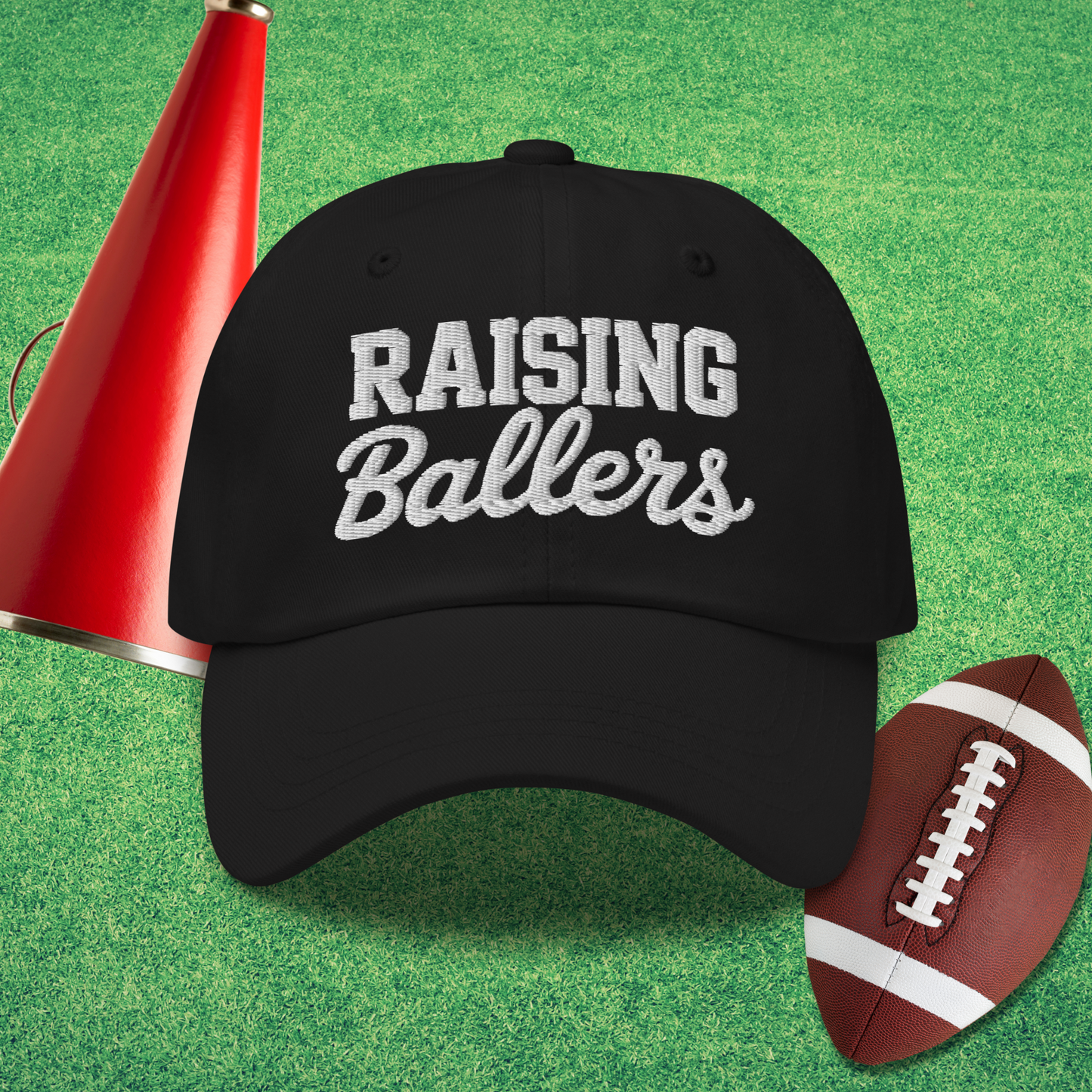 Raising Ballers Dad Hat in Black - Volleyball Dad Hat | Sideline Gods