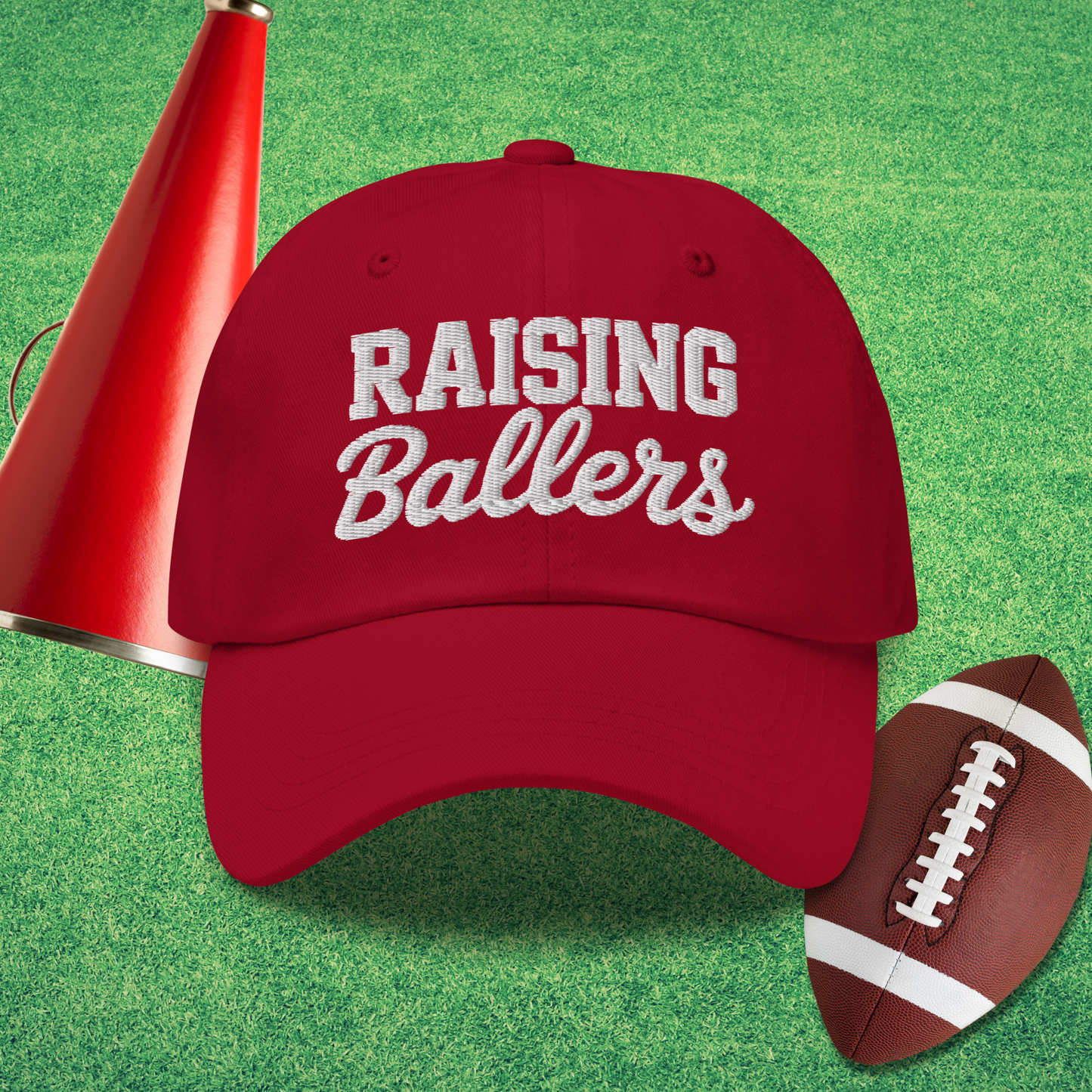 Raising Ballers Dad Hat in Cranberry - Volleyball Parent Hat | Sideline Gods