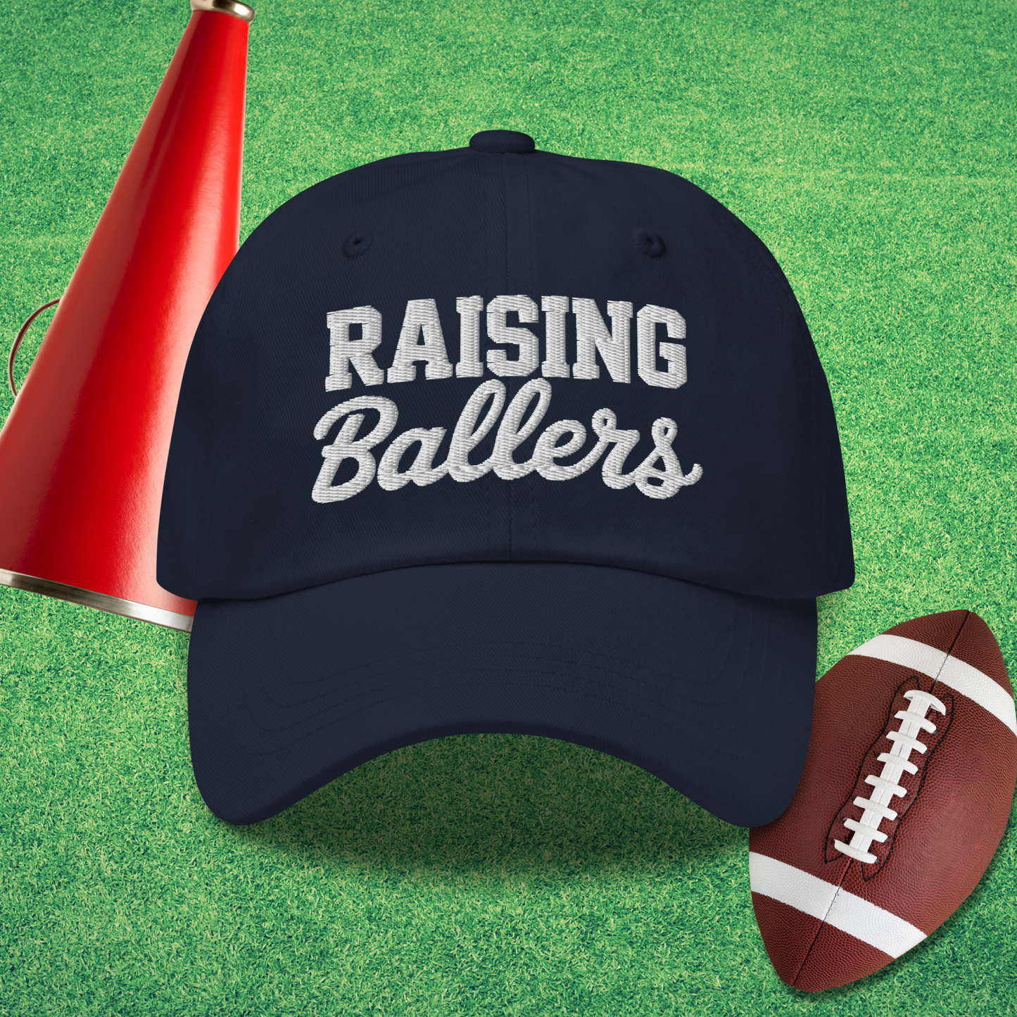Raising Ballers Dad Hat in Navy - Volleyball Dad Gift | Sideline Gods