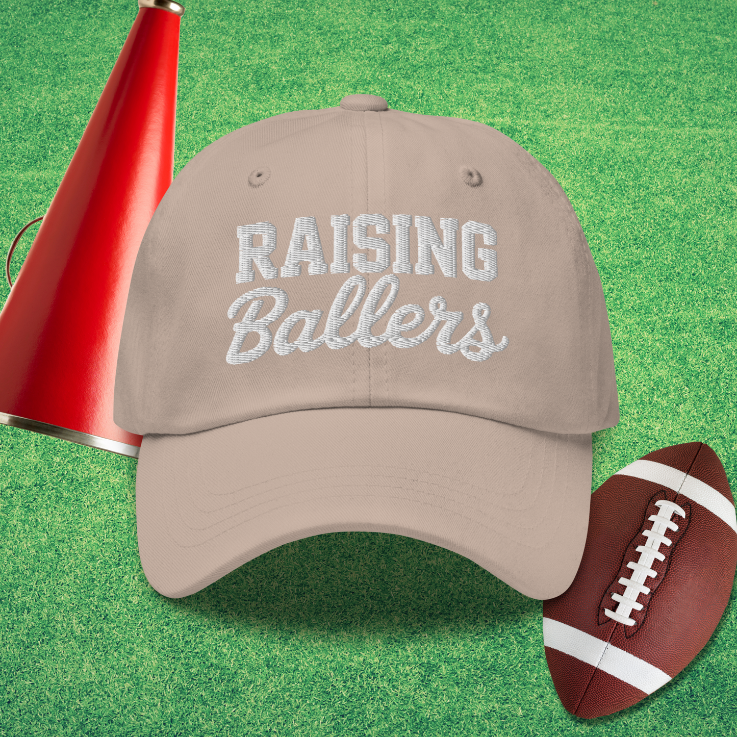 Raising Ballers Dad Hat in Stone - Volleyball Tournaments Hat | Sideline Gods