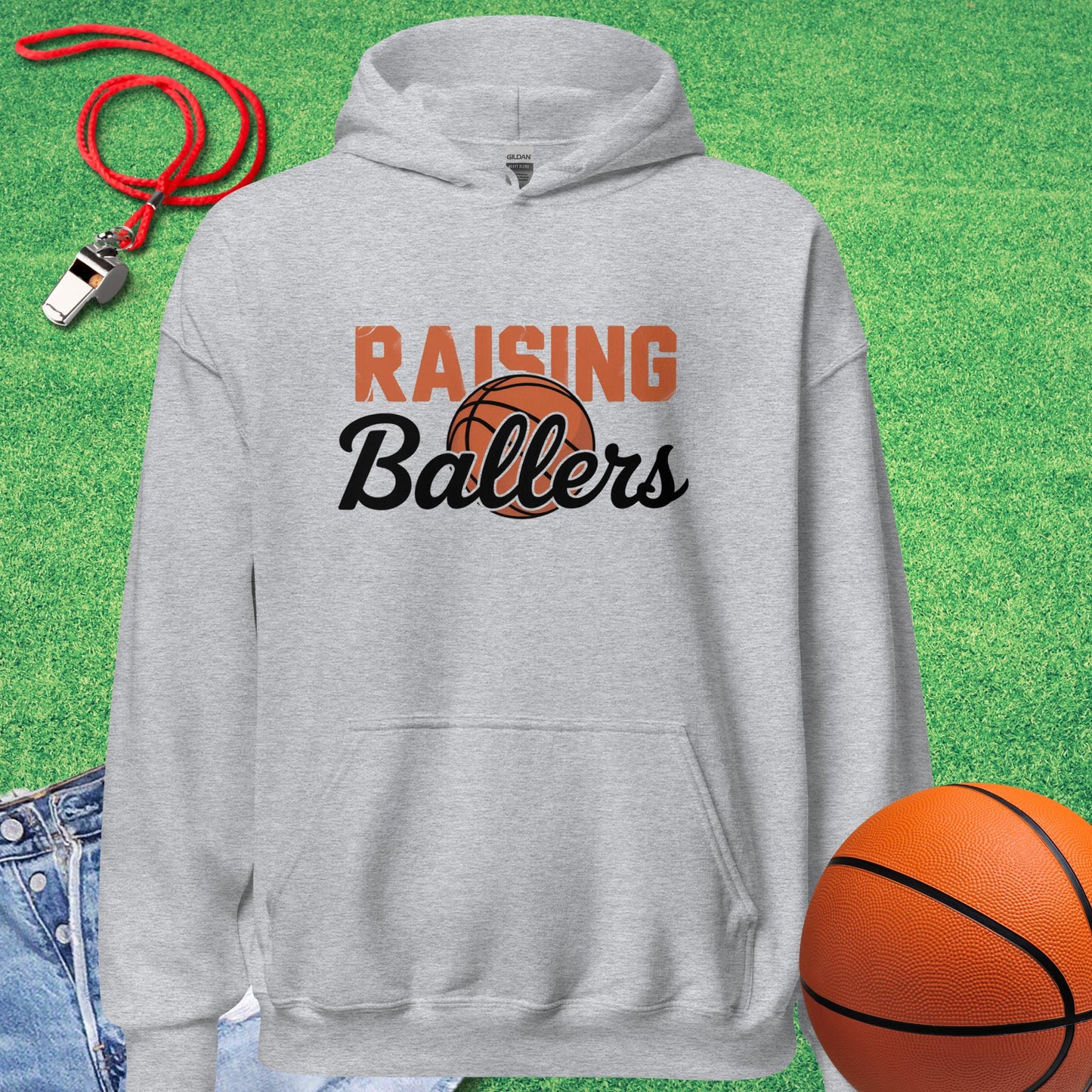 Raising Basketballers Hoodie in Sport Grey - Basketball Fan Hoodie | Sideline Gods