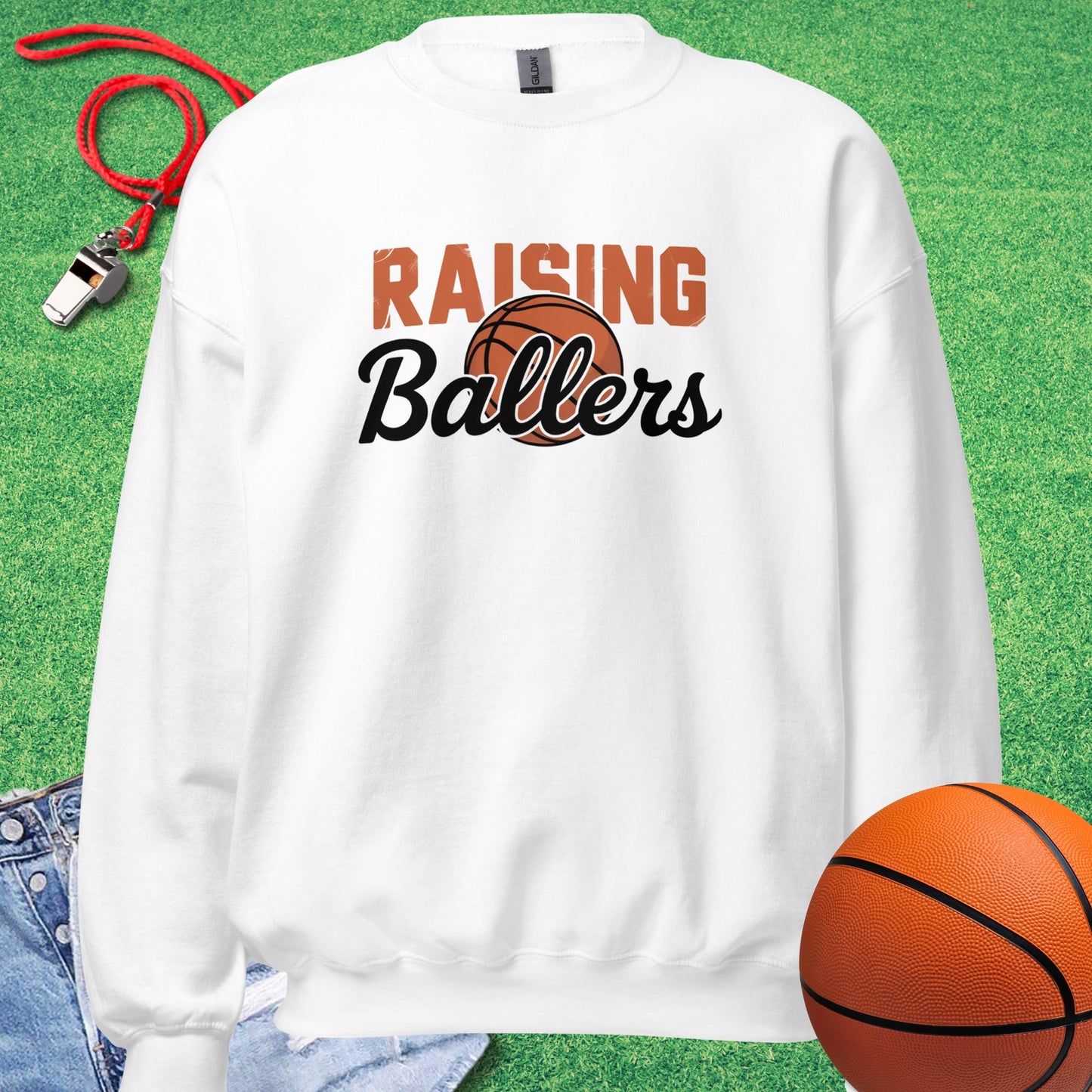 Raising Basketballers Sweatshirt in White - Basketball Fan Sweatshirt | Sideline Gods