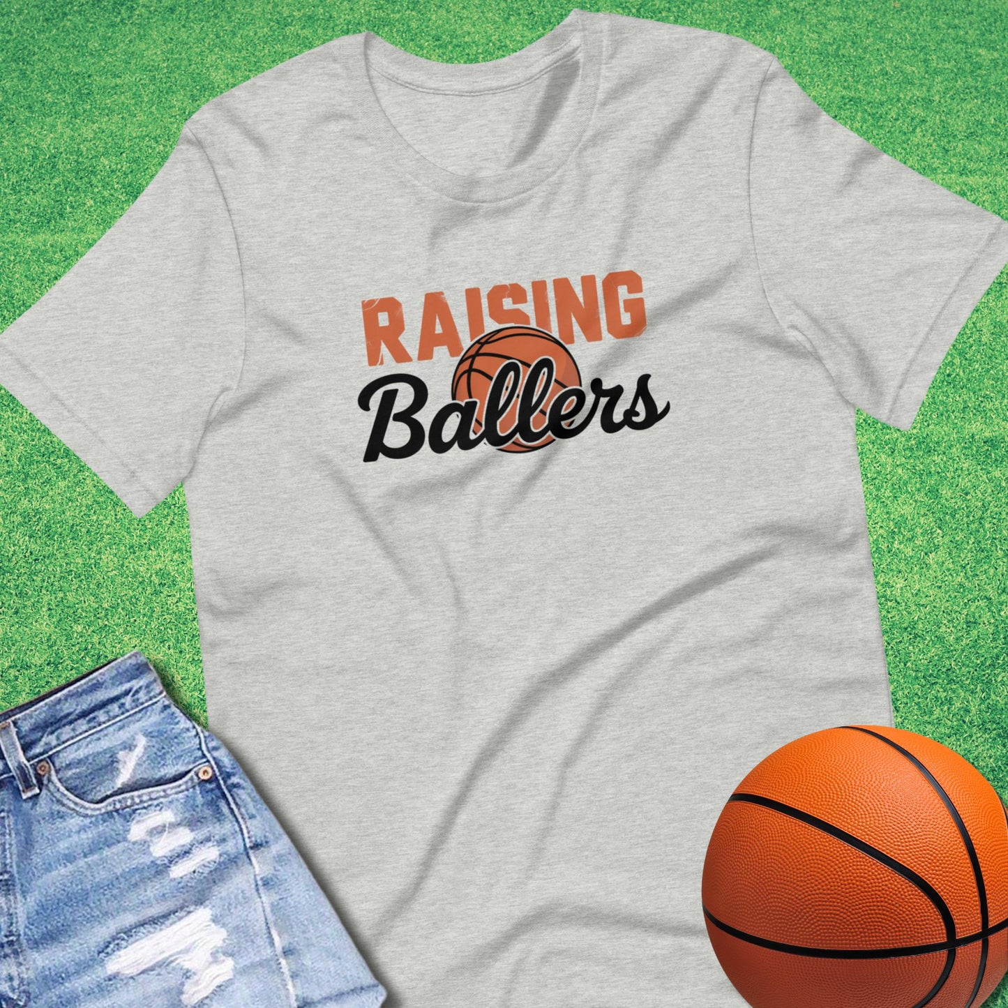 Casual unisex basketball parent tee with bold graphic text”